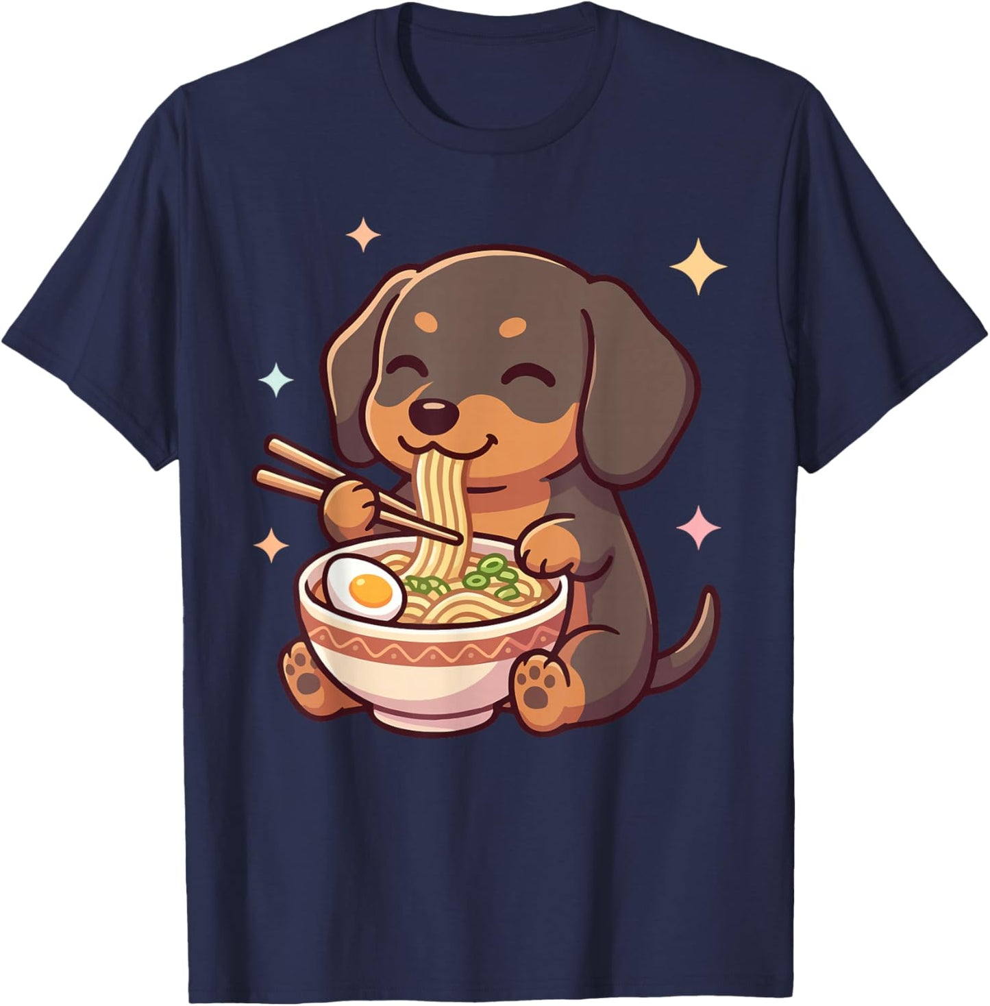 Cute Kawaii Dachshund Ramen Japanese Funny Dogs Lover Humor T-Shirt - T-Shirt | Navy