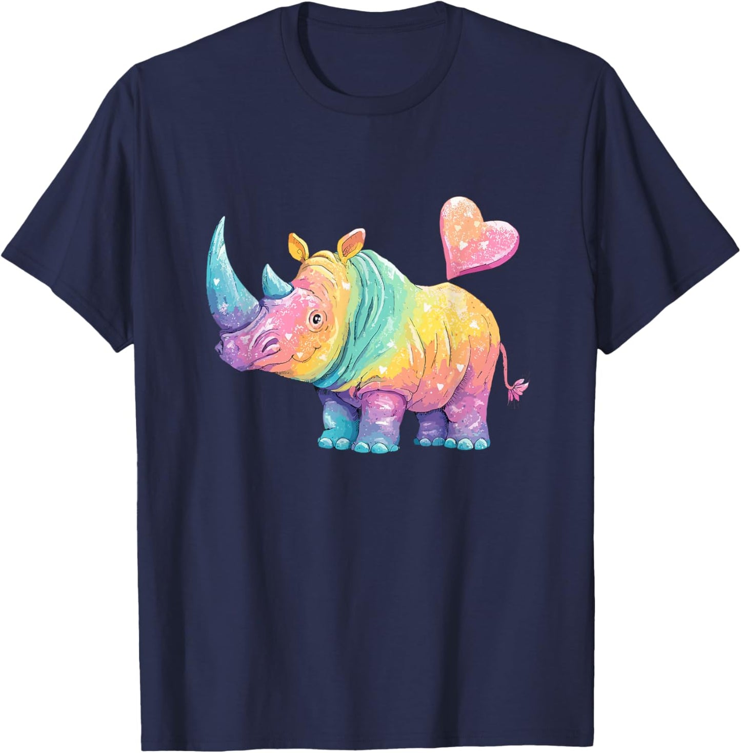 Cute Pastel Rainbow Rhino with Heart Love T-Shirt - T-Shirt | Navy