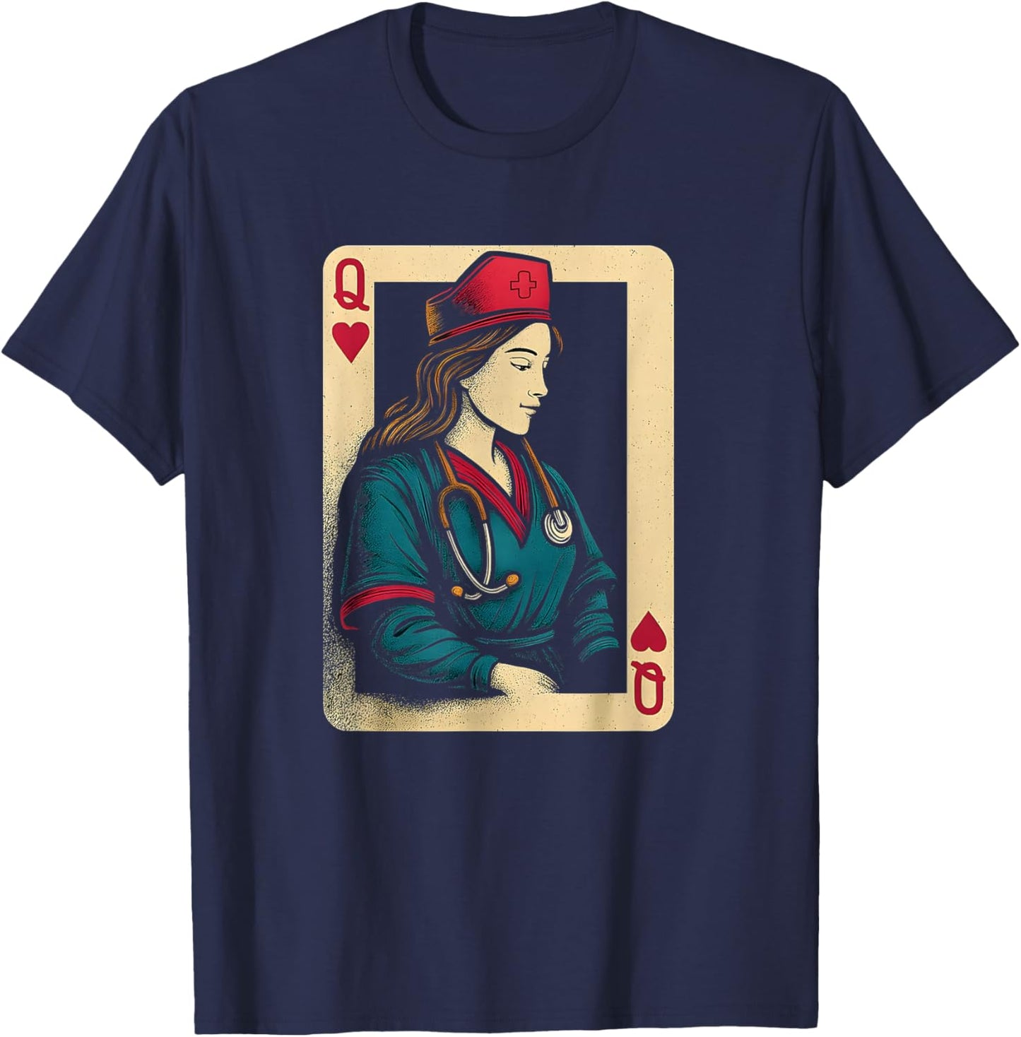Queen of Heart Nurse Doctor Playing Card T-Shirt - T-Shirt | Navy