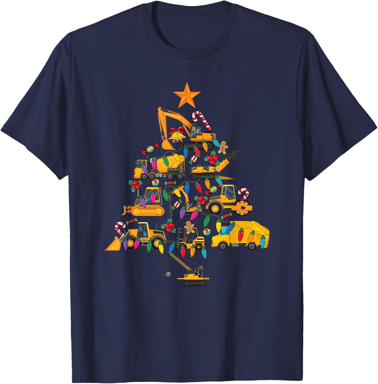 Construction Excavator Christmas Tree Xmas Men Kids T-Shirt - T-Shirt | Navy