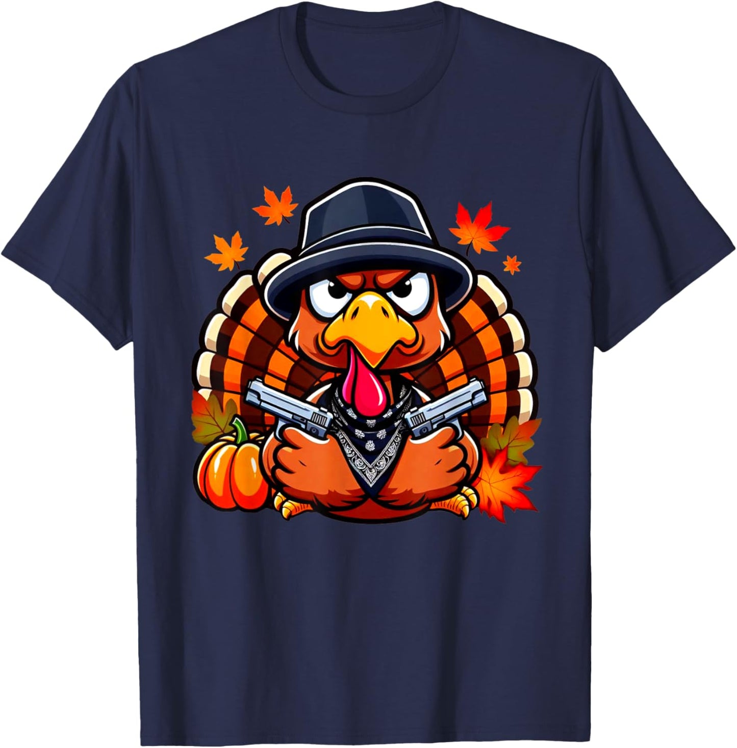 Gangster Thug Thanksgiving Turkey With Gun Angry Turkey T-Shirt - T-Shirt | Navy