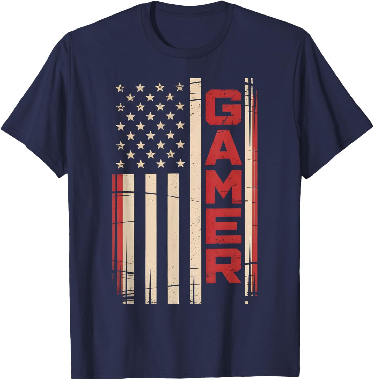 American Flag Funny Gamer Video Games Boys Men Gaming T-Shirt - T-Shirt | Navy