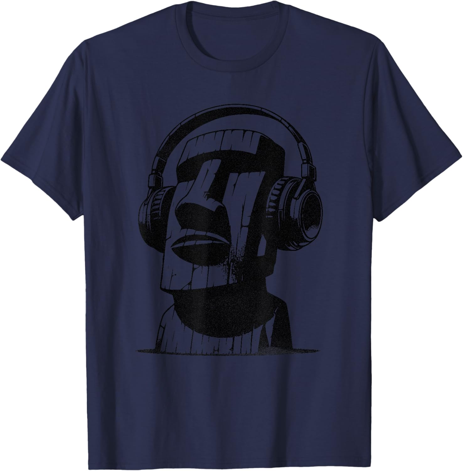 Easter Island Moai with Headphones T-Shirt - T-Shirt | Navy