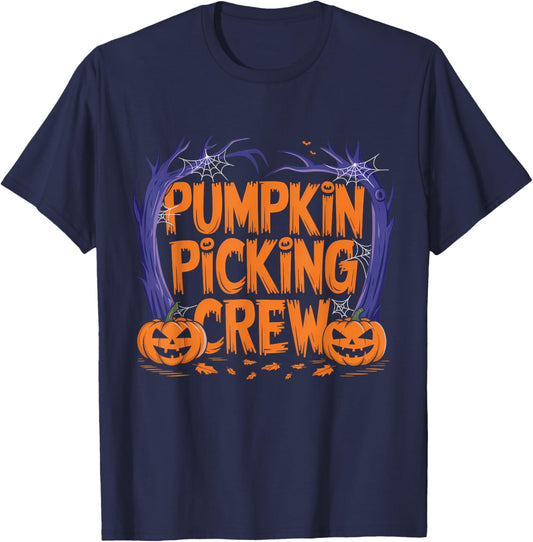 Spooky Pumpkin Picking Crew Matching Family Autumn T-Shirt - T-Shirt | Navy