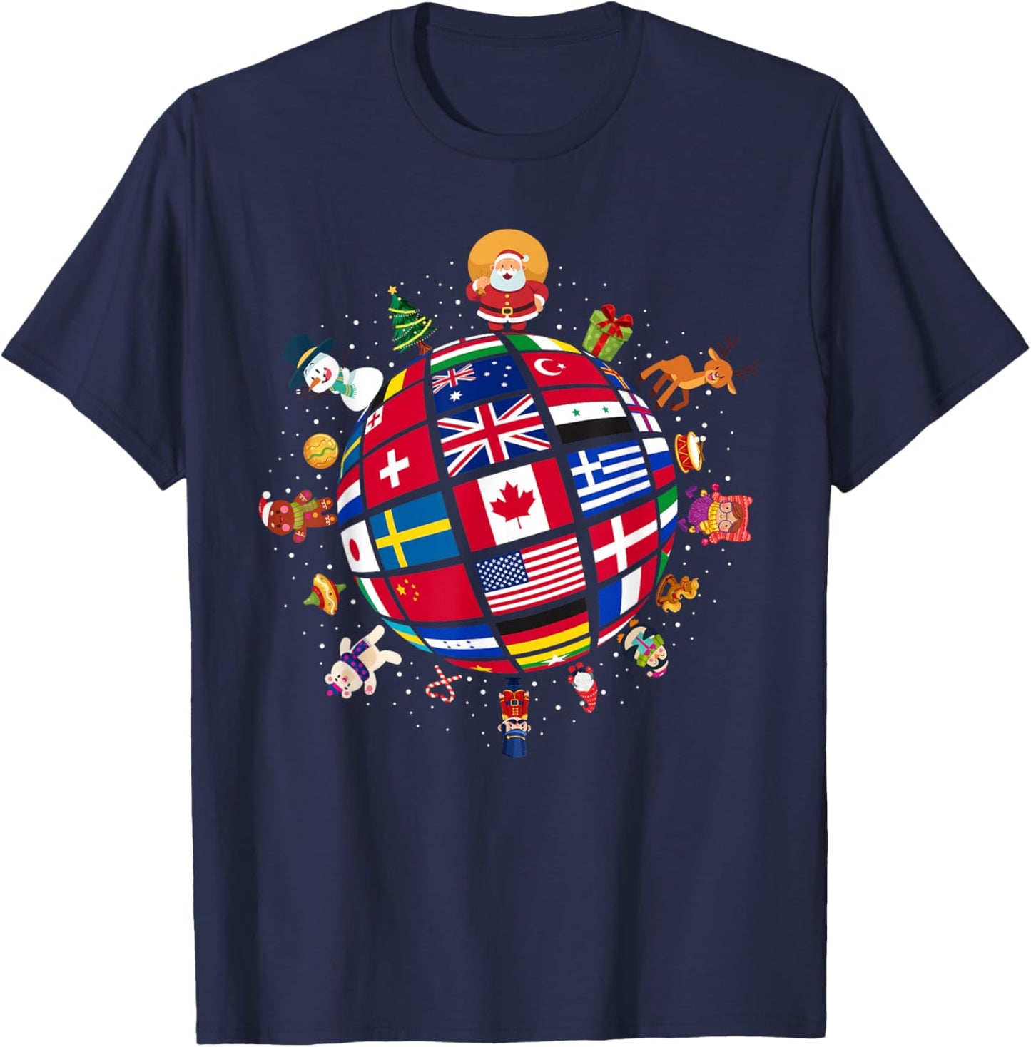 Flags Of The World Christmas Around The Globe T-Shirt - T-Shirt | Navy