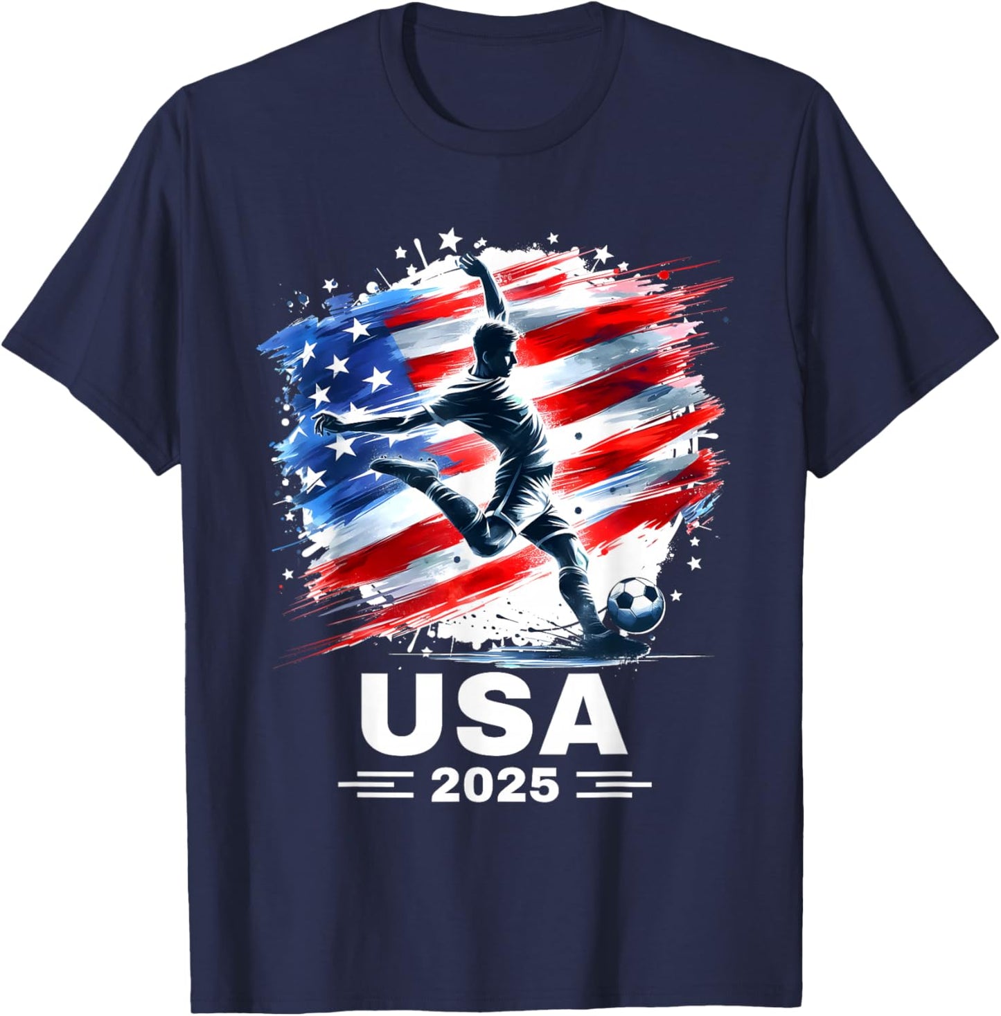 American Flag Soccer Apparel Soccer 2025 T-Shirt - T-Shirt | Navy
