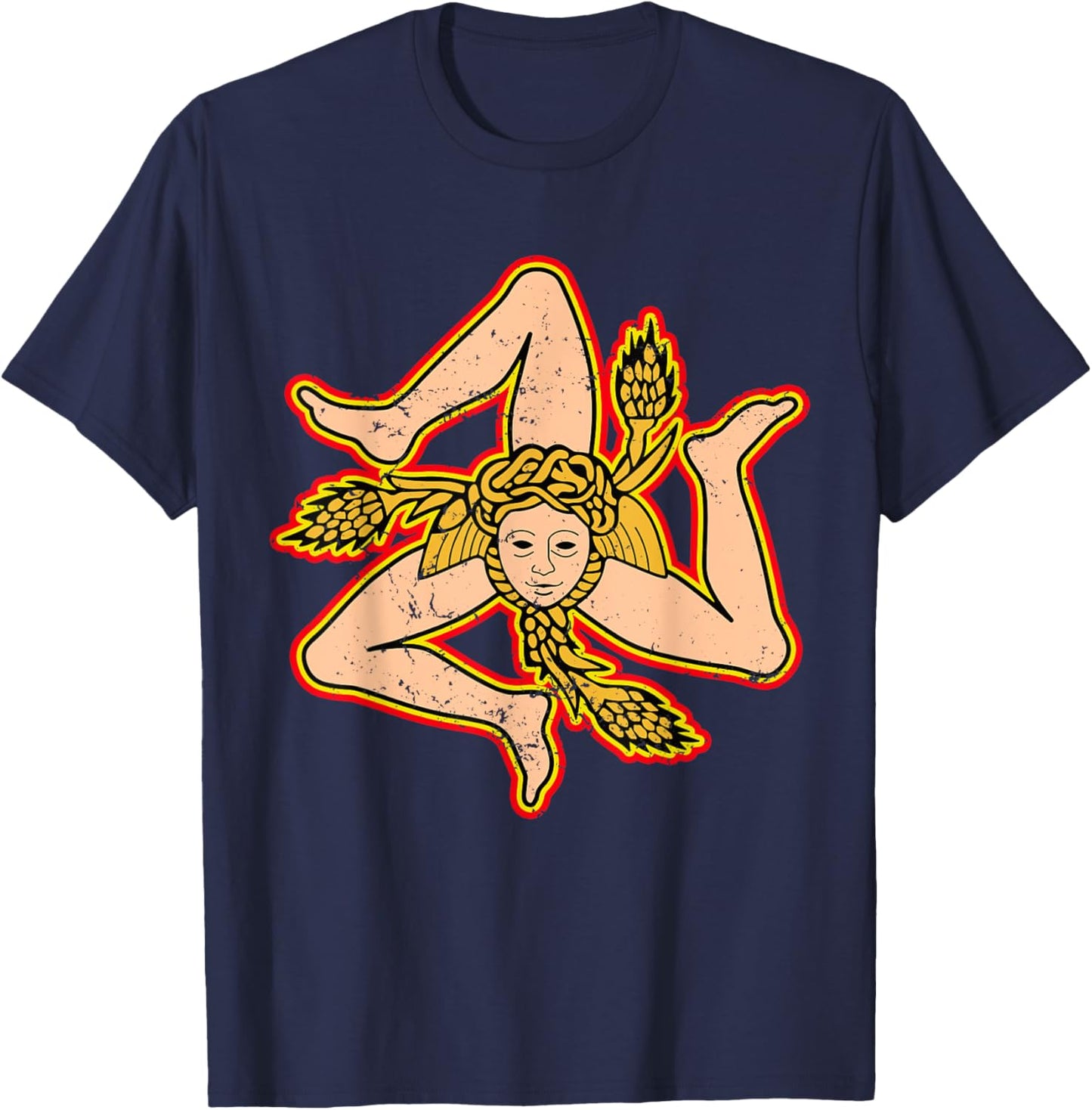 Sicily Trinacria Sicilia Flag Sicilian Roots Grunge T-Shirt - T-Shirt | Navy