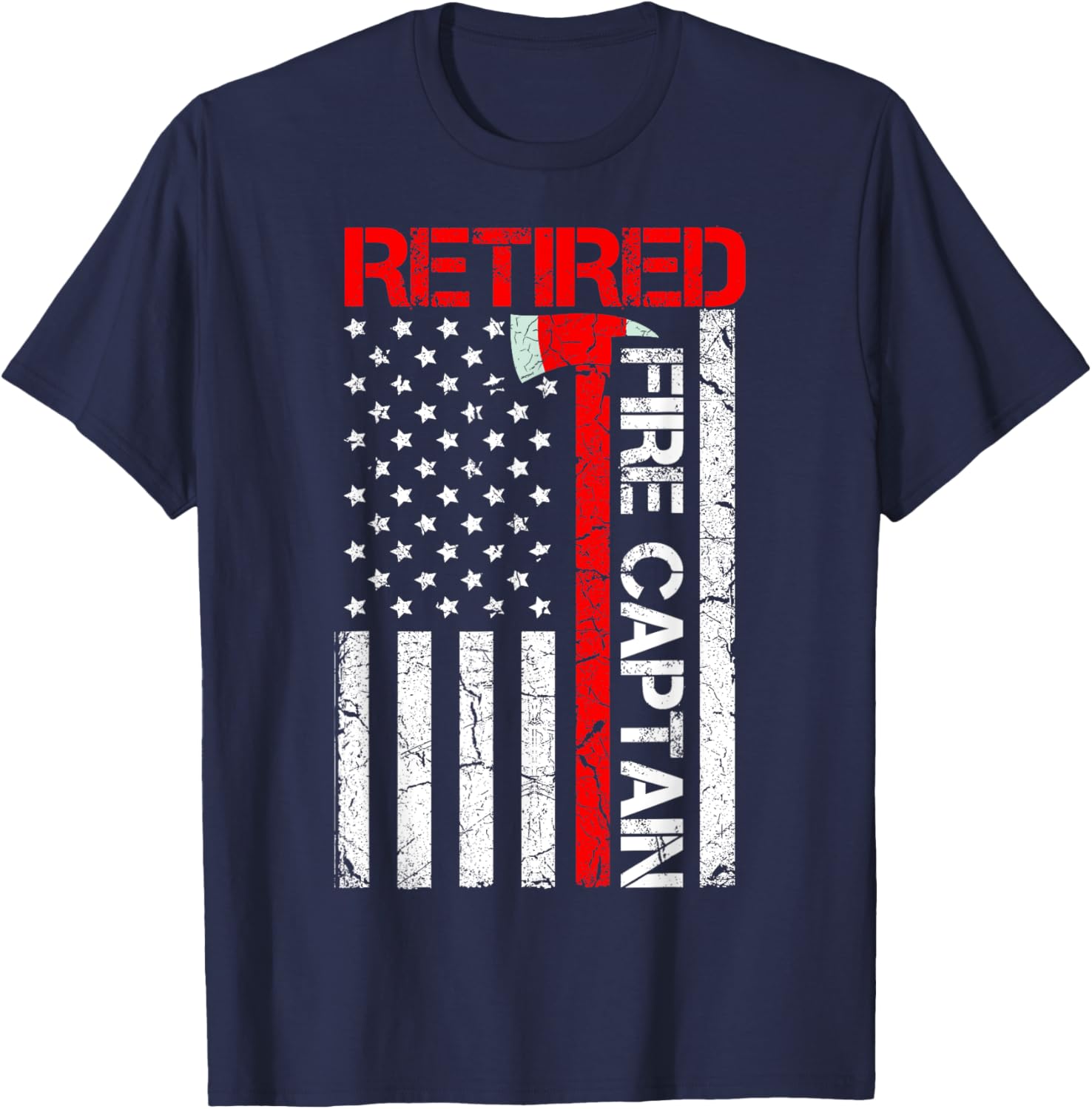 Retired Firefighter Fire Captain Retirement American Flag T-Shirt - T-Shirt | Navy