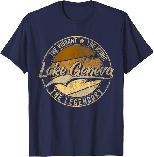 Lake Geneva WI | Wisconsin | Vintage Distressed T-Shirt - T-Shirt | Navy