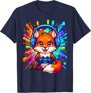 Fox Gamer Graphic Colorful Video Game Lover Boys Kids T-Shirt - T-Shirt | Navy