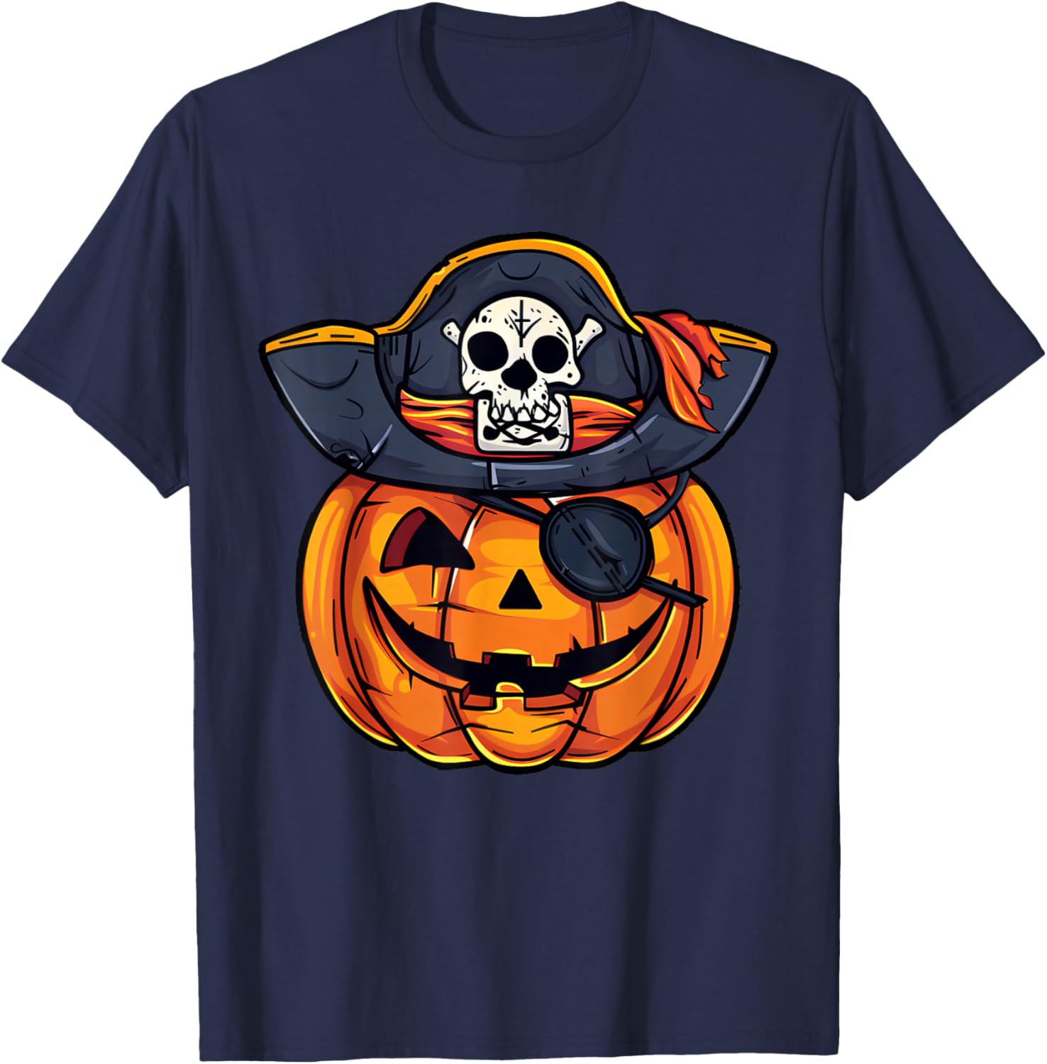 Boys Halloween Pirate Pumpkin Jack O Lantern Toddler Kids T-Shirt - T-Shirt | Navy