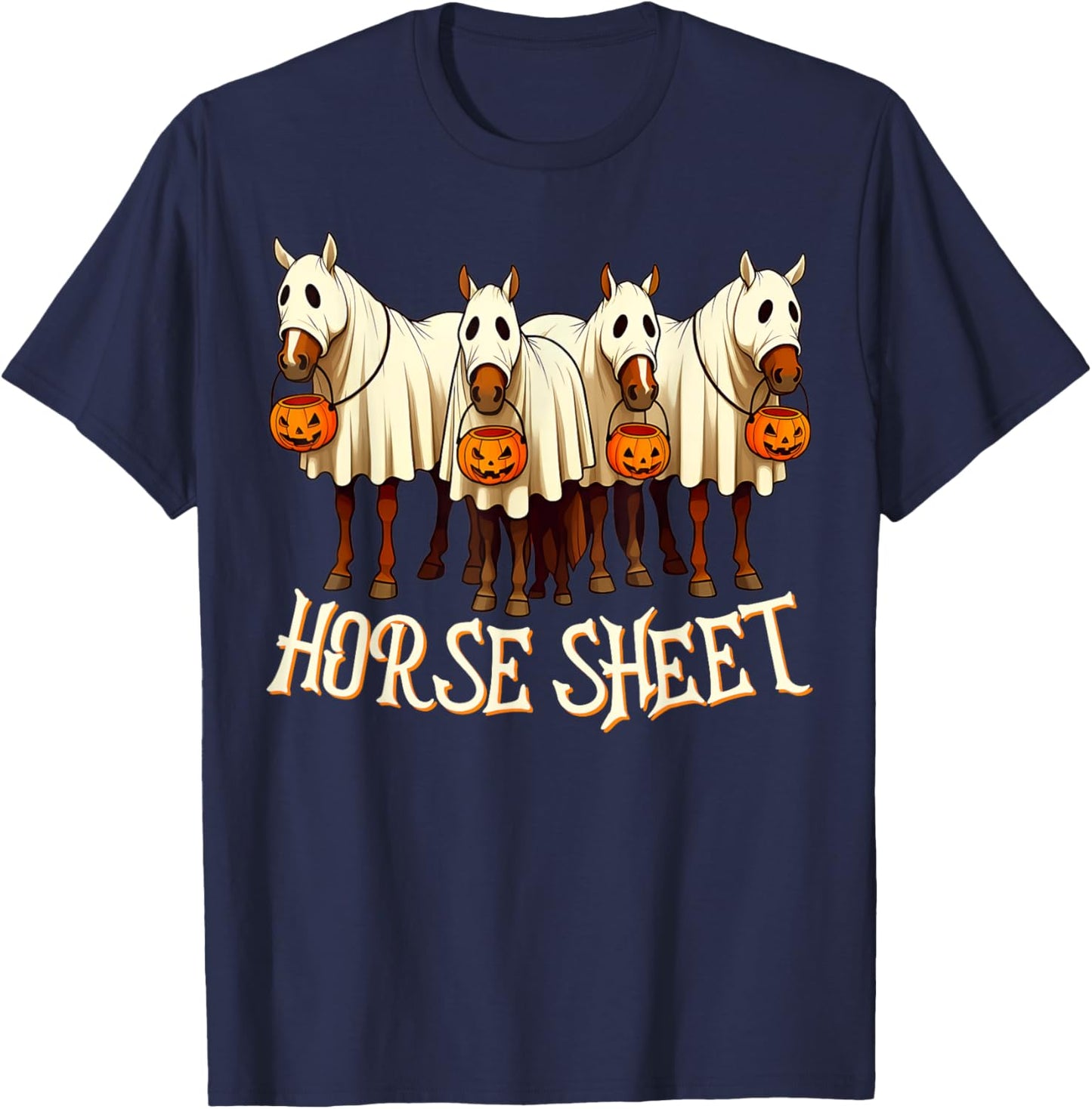 Cute Horse Sheet Ghost Horse Spooky Season Halloween Costume T-Shirt - T-Shirt | Navy