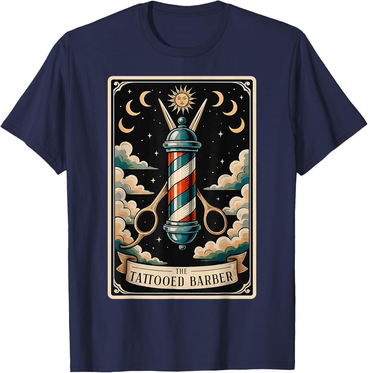 The Tattooed Barber Hairdresser Hair Cutter Tarot Card T-Shirt - T-Shirt | Navy