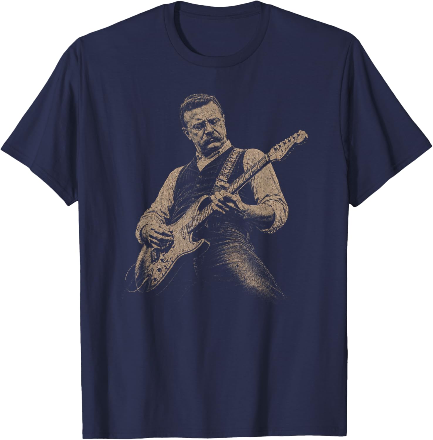 Teddy Roosevelt Playing Guitar Patriotic American Rock Music T-Shirt - T-Shirt | Navy