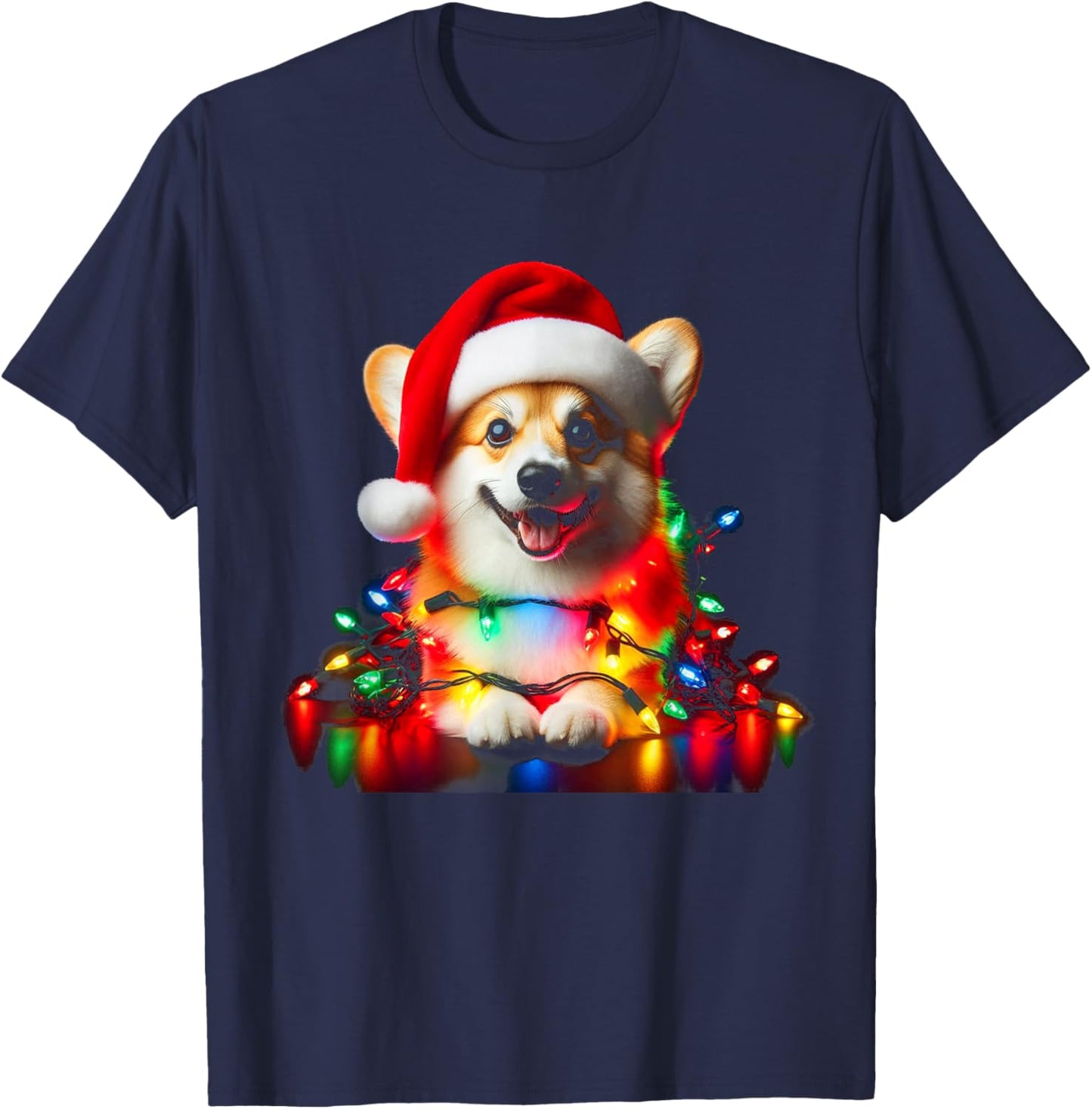 Corgi Santa Christmas Tree Lights Boys Men Corgmas Dog T-Shirt - T-Shirt | Navy