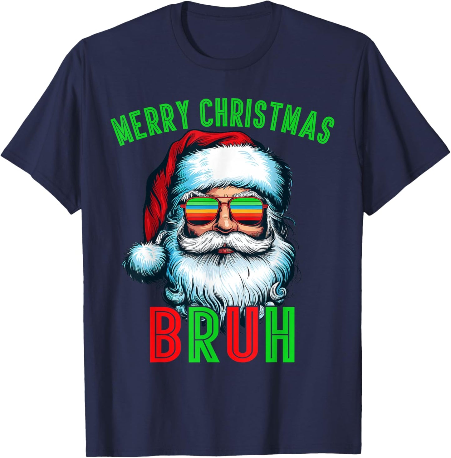 Retro Santa Christmas Bruh Pajama Family Meme Xmas T-Shirt - T-Shirt | Navy