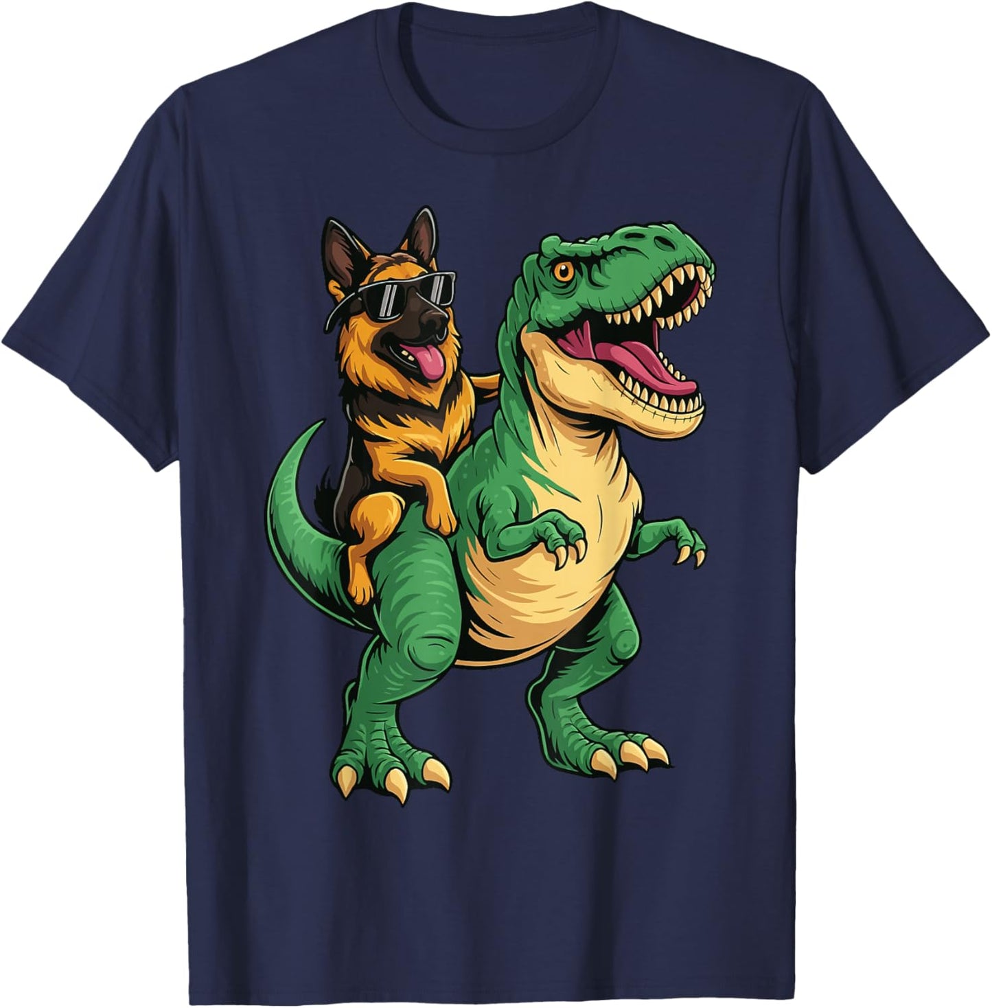 German Shepherd Riding T-Rex T-Shirt - T-Shirt | Navy