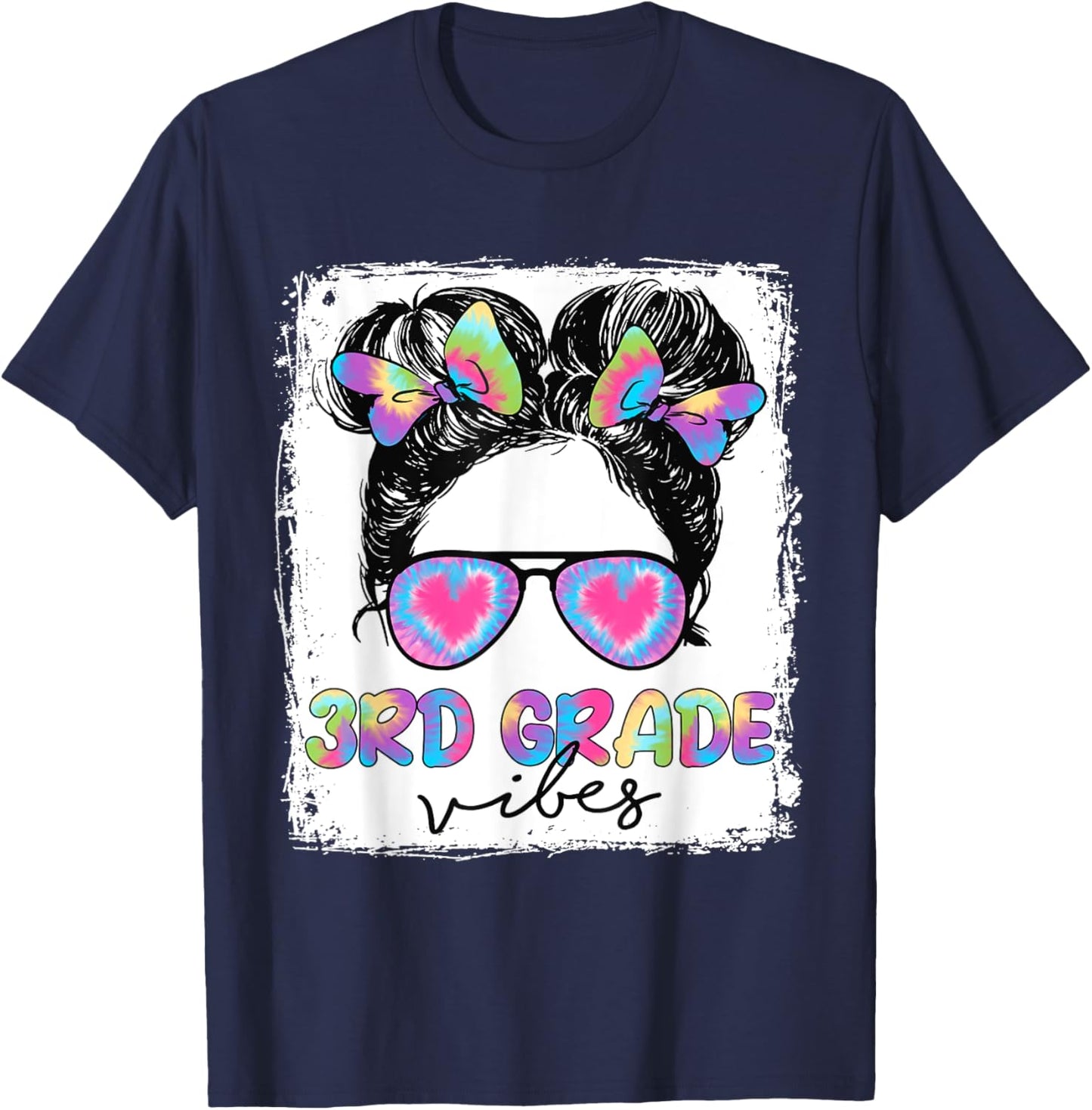 3rd Grade Vibes Messy Hair Bun Girl Back To School First Day T-Shirt - T-Shirt | Navy