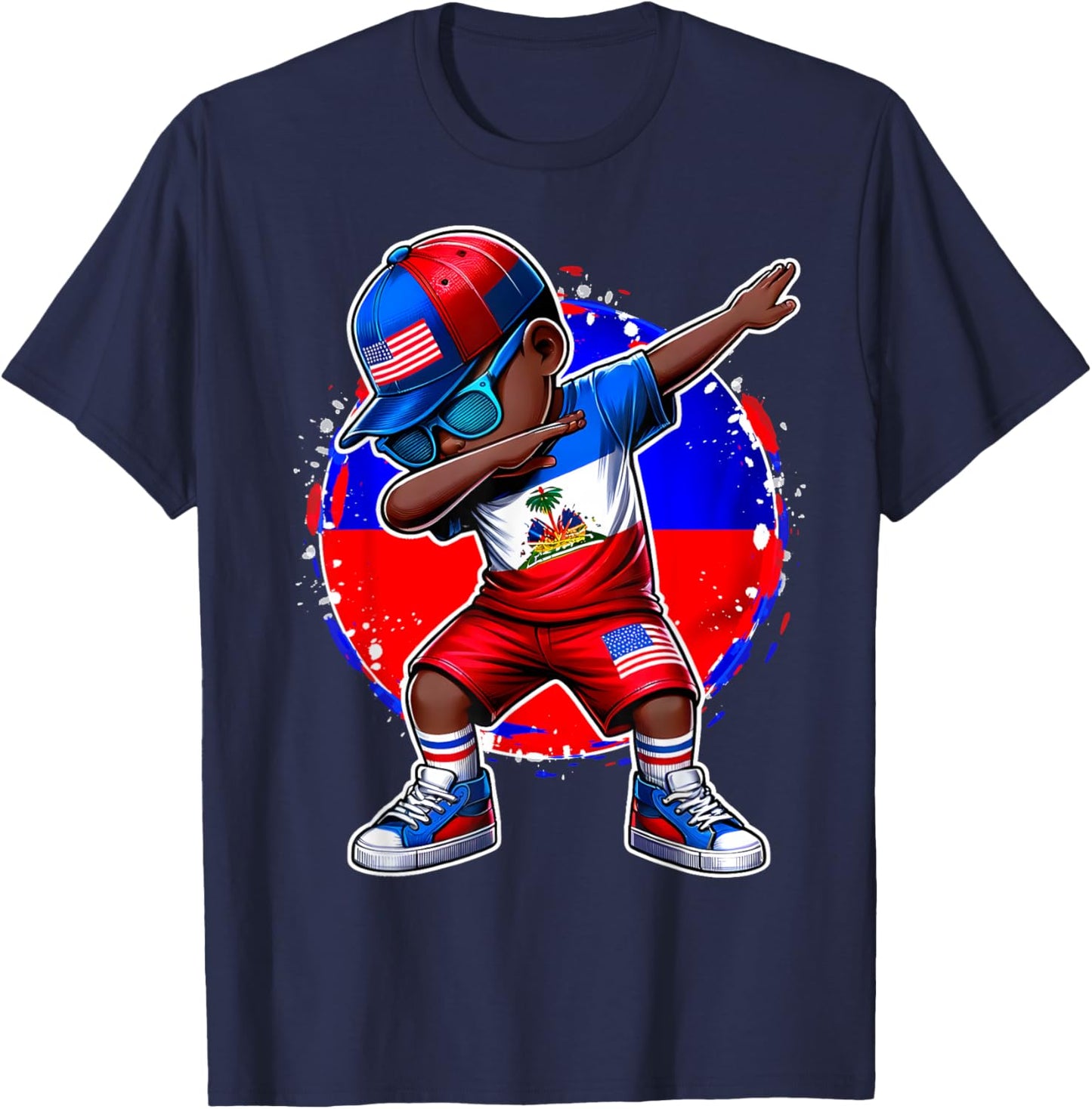 Half American Half Haitian Boy Kid Haiti Flag USA Flag T-Shirt - T-Shirt | Navy
