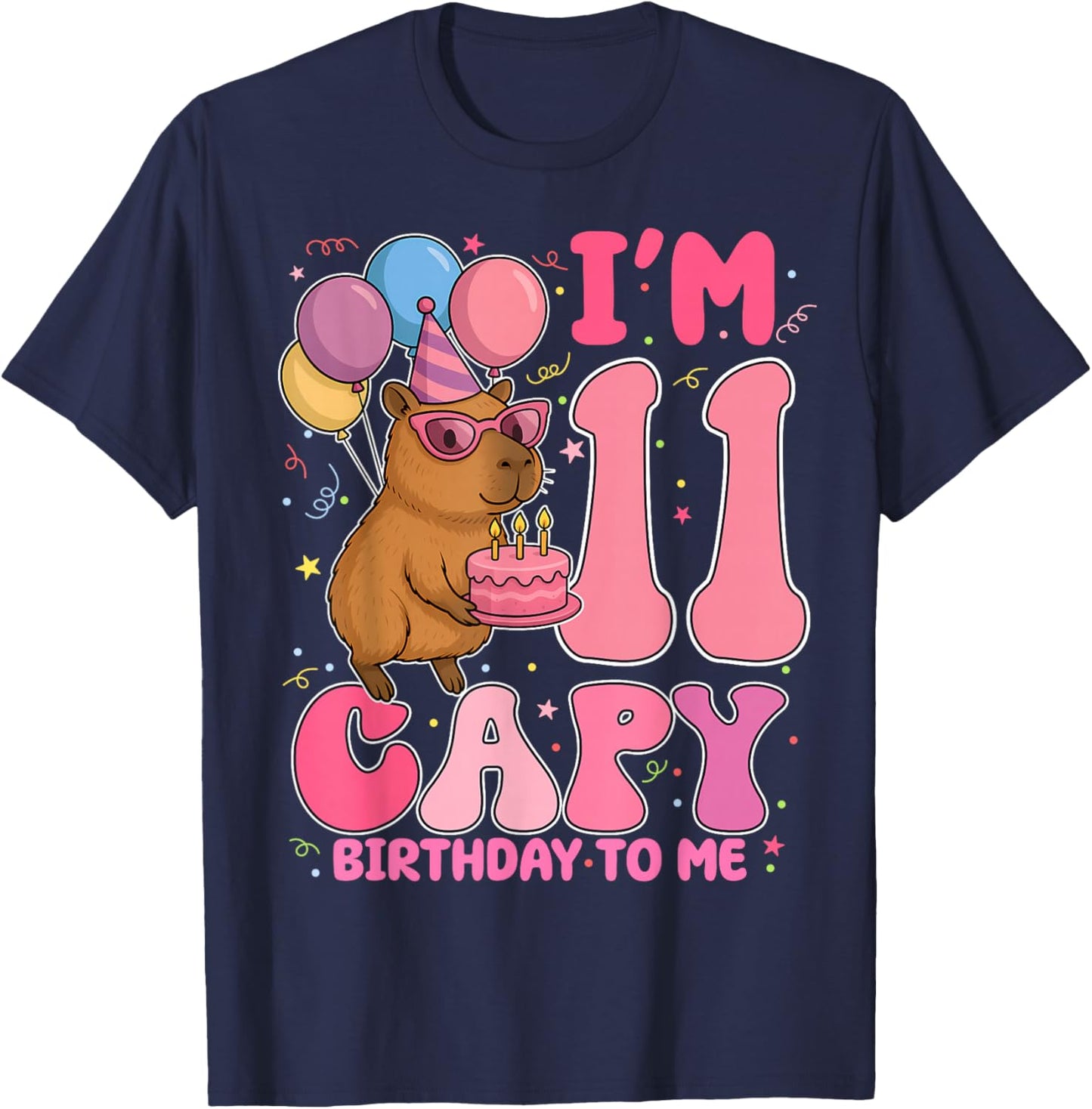 11 Years Old Capy Birthday to Me 11th Birthday Capybara T-Shirt - T-Shirt | Navy