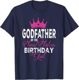 Godfather of The Sweet Sixteen Bday Girl 16th Pink Crown T-Shirt - T-Shirt | Navy