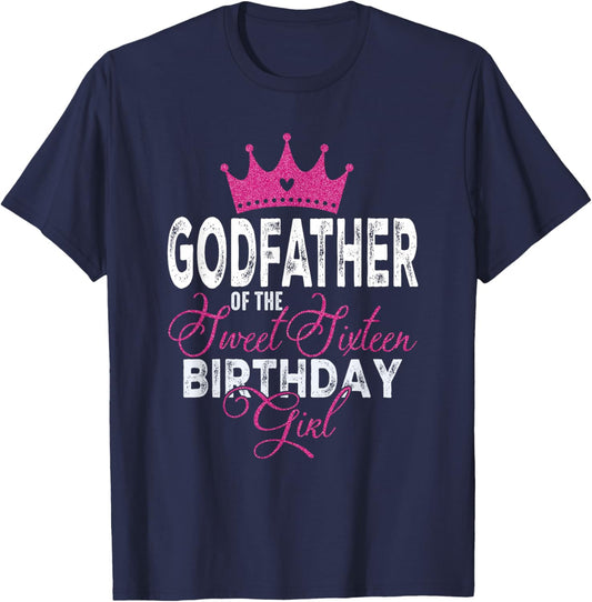 Godfather of The Sweet Sixteen Bday Girl 16th Pink Crown T-Shirt - T-Shirt | Navy