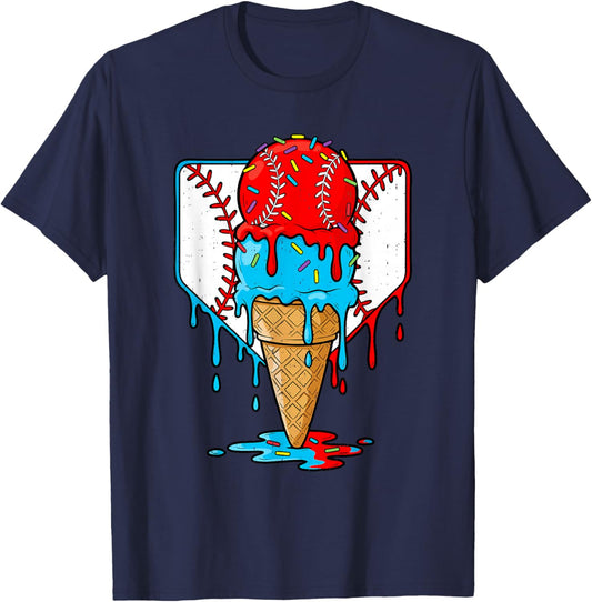 Baseball Lifestyle Drip Ice Cream Sport Dripping Youth Boys T-Shirt - T-Shirt | Navy