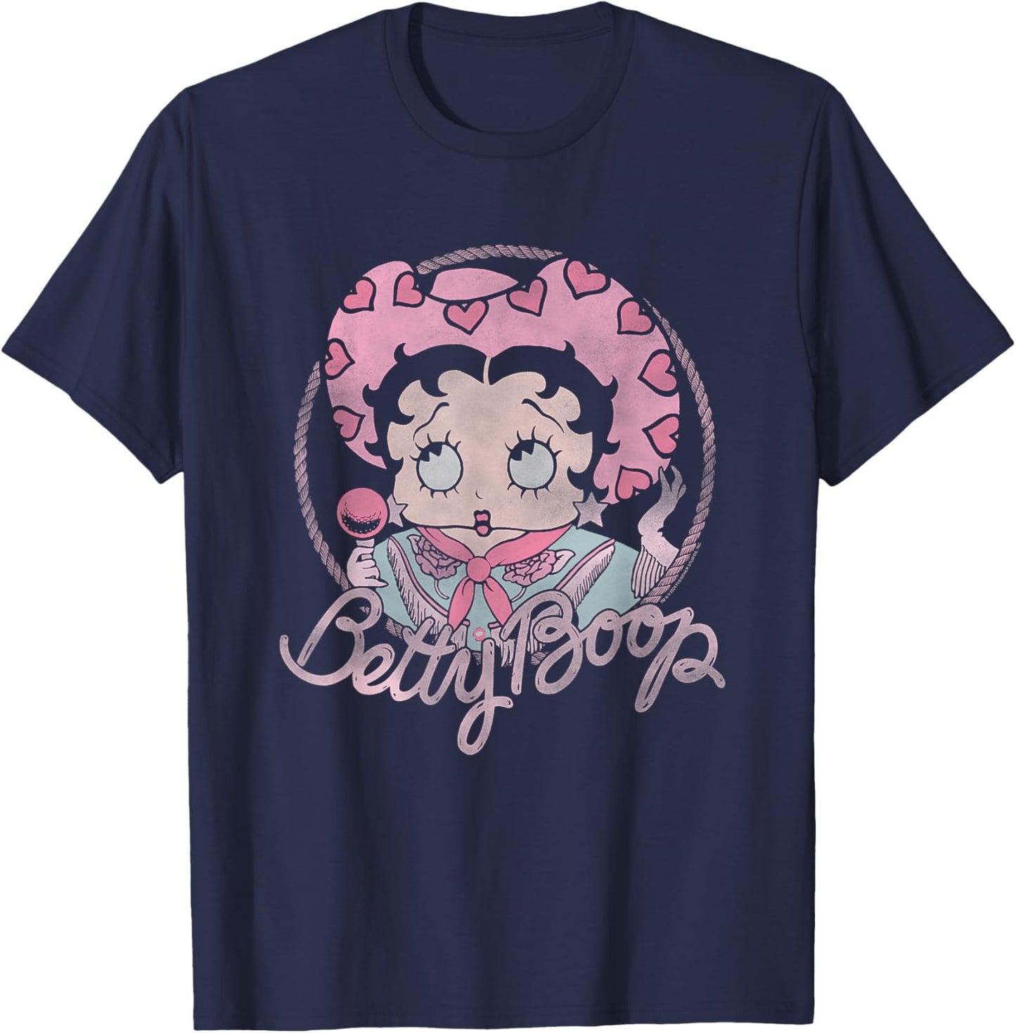 Betty Boop Iconic Retro Cute Cowgirl In Love Big Chest Frame T-Shirt - T-Shirt | Navy