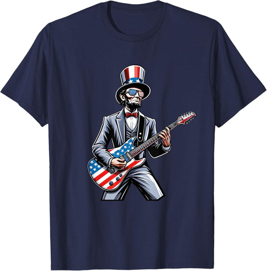 Lincoln 4th Of July Abe Merica Guitar Patriotic Lincoln Rock Men T-Shirt - T-Shirt | Navy