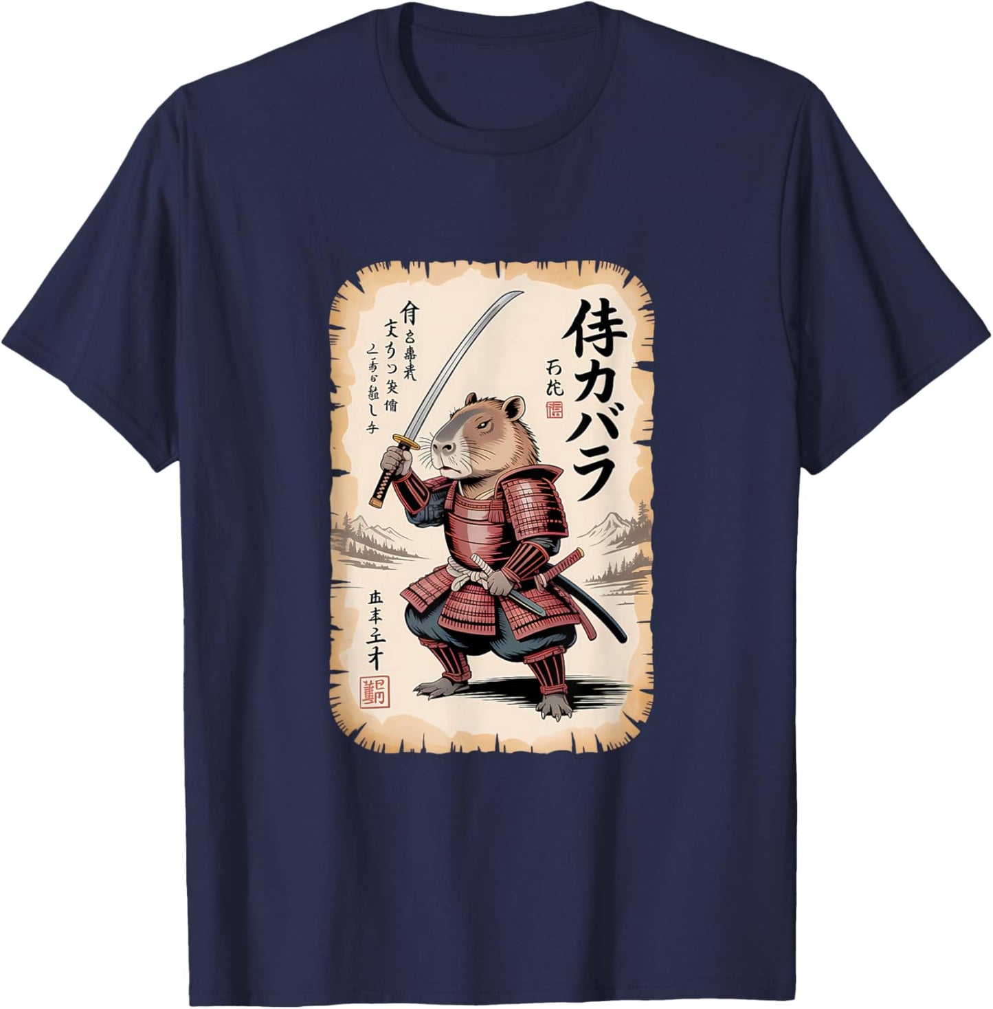Drôle Capybara Samurai Warrior Japonais T-Shirt - T-Shirt | Navy