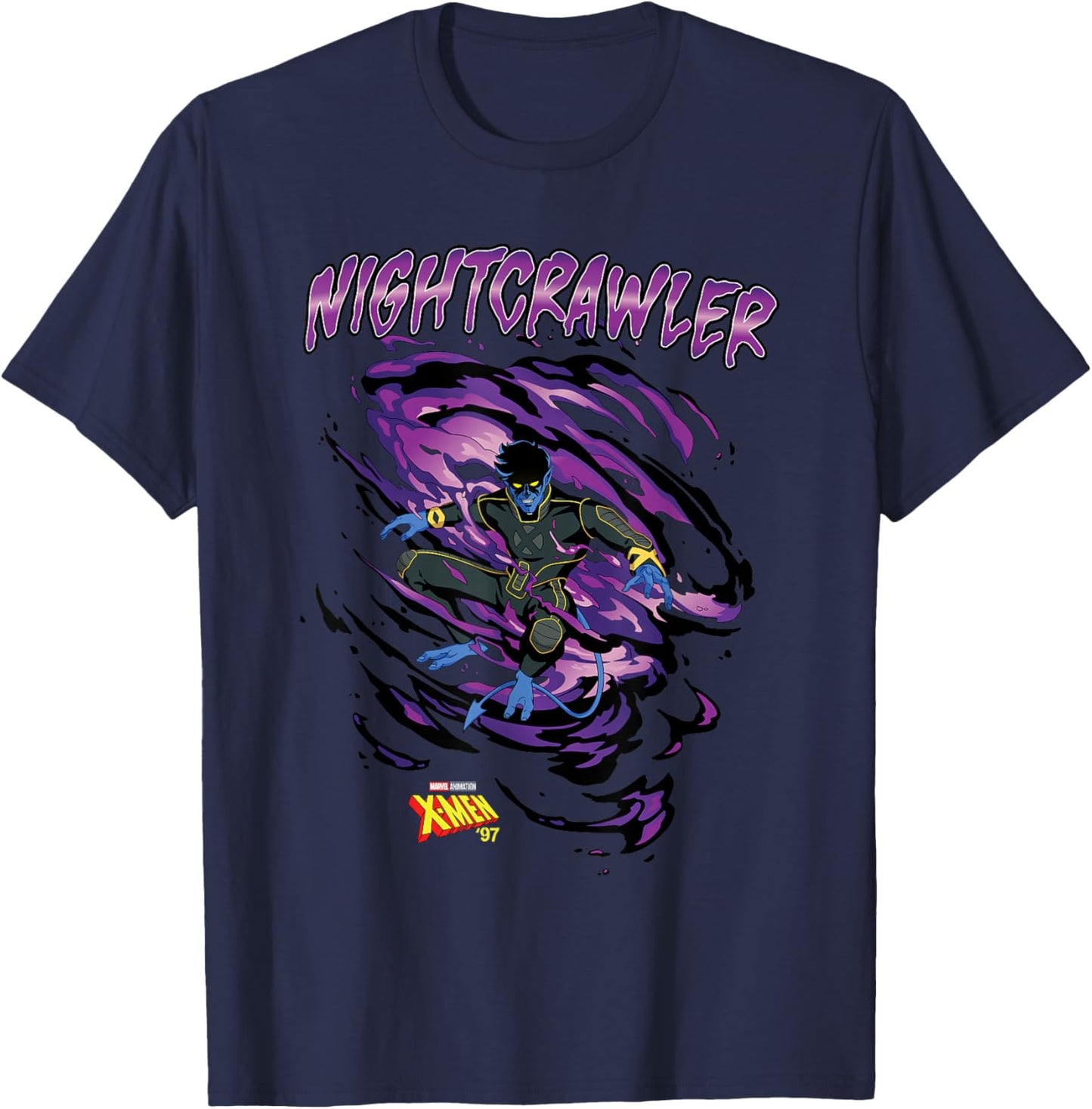 Marvel X-Men '97 Nightcrawler Purple Smoke Retro T-Shirt - T-Shirt | Navy