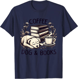 Funny Cute Coffee Dog Books Lover Gift Women Men Kids T-Shirt - T-Shirt | Navy