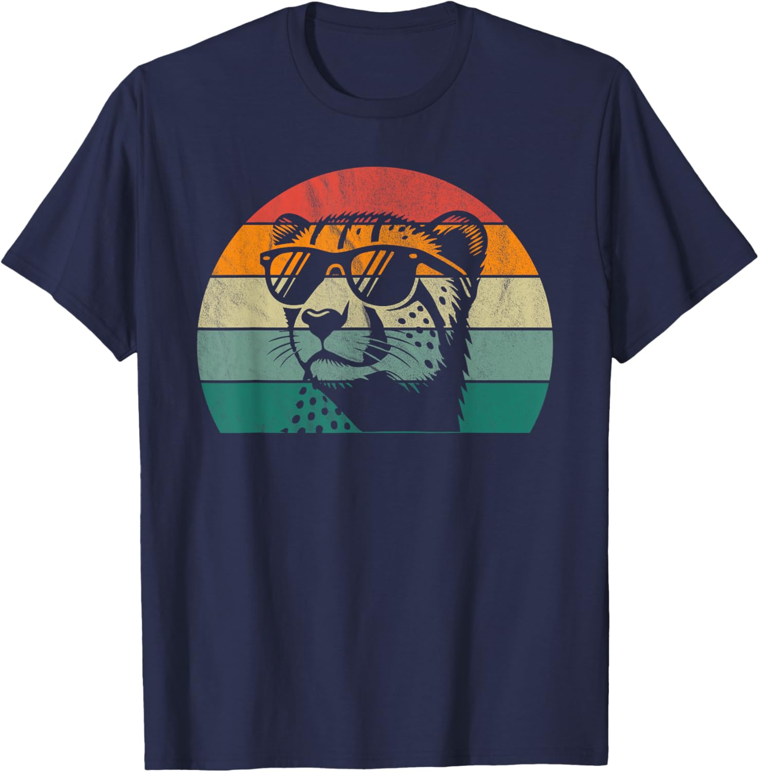 Retro Cheetah Design (Multi-Colour) | Sunset Cheetah , black, S T-Shirt - T-Shirt | Navy