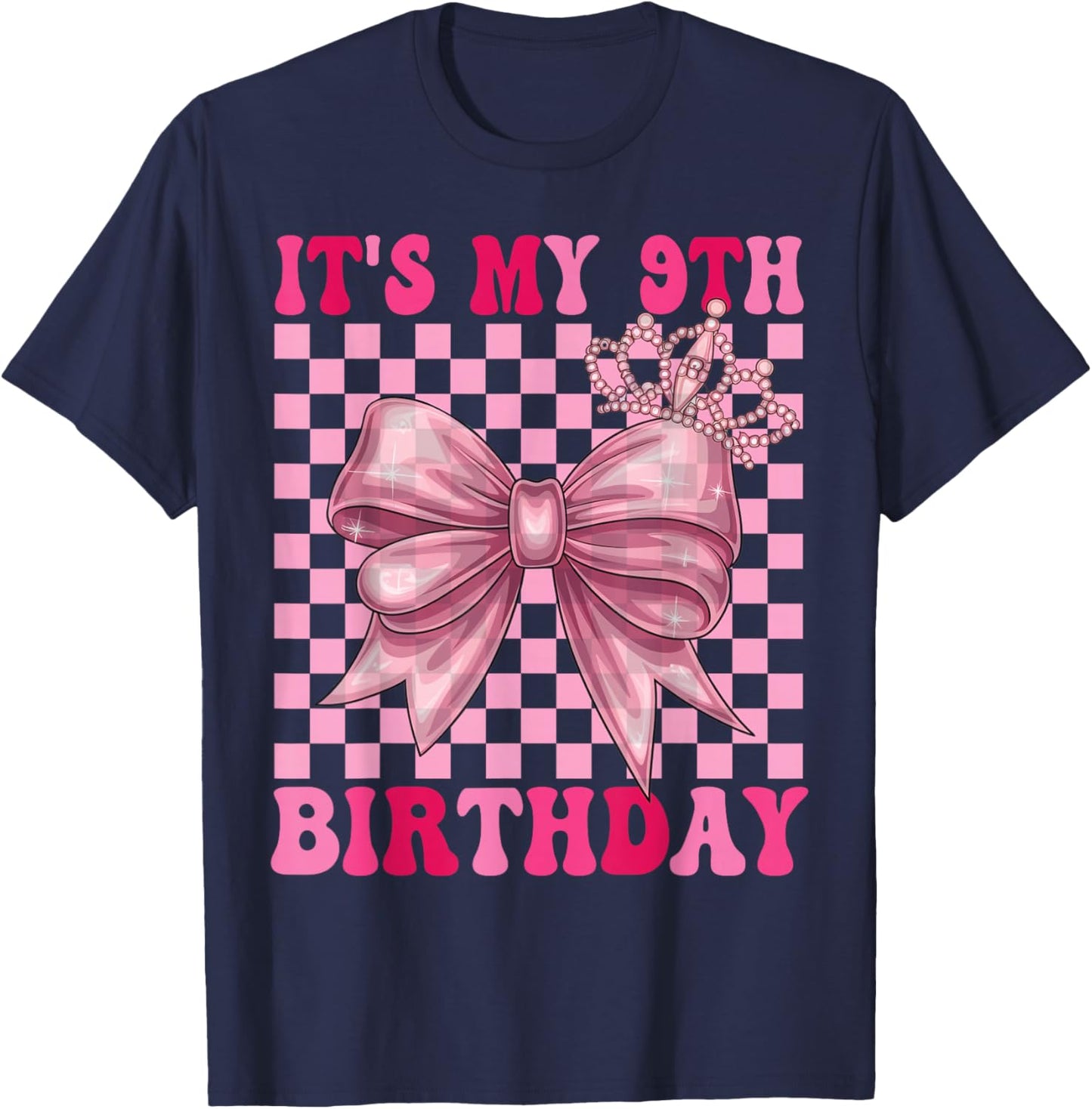 Its My 9th Birthday Girl Coquette Bow 9 Year Old Party Girl T-Shirt - T-Shirt | Navy