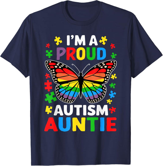Im A Proud Autism Auntie Awareness Puzzle Piece T-Shirt - T-Shirt | Navy