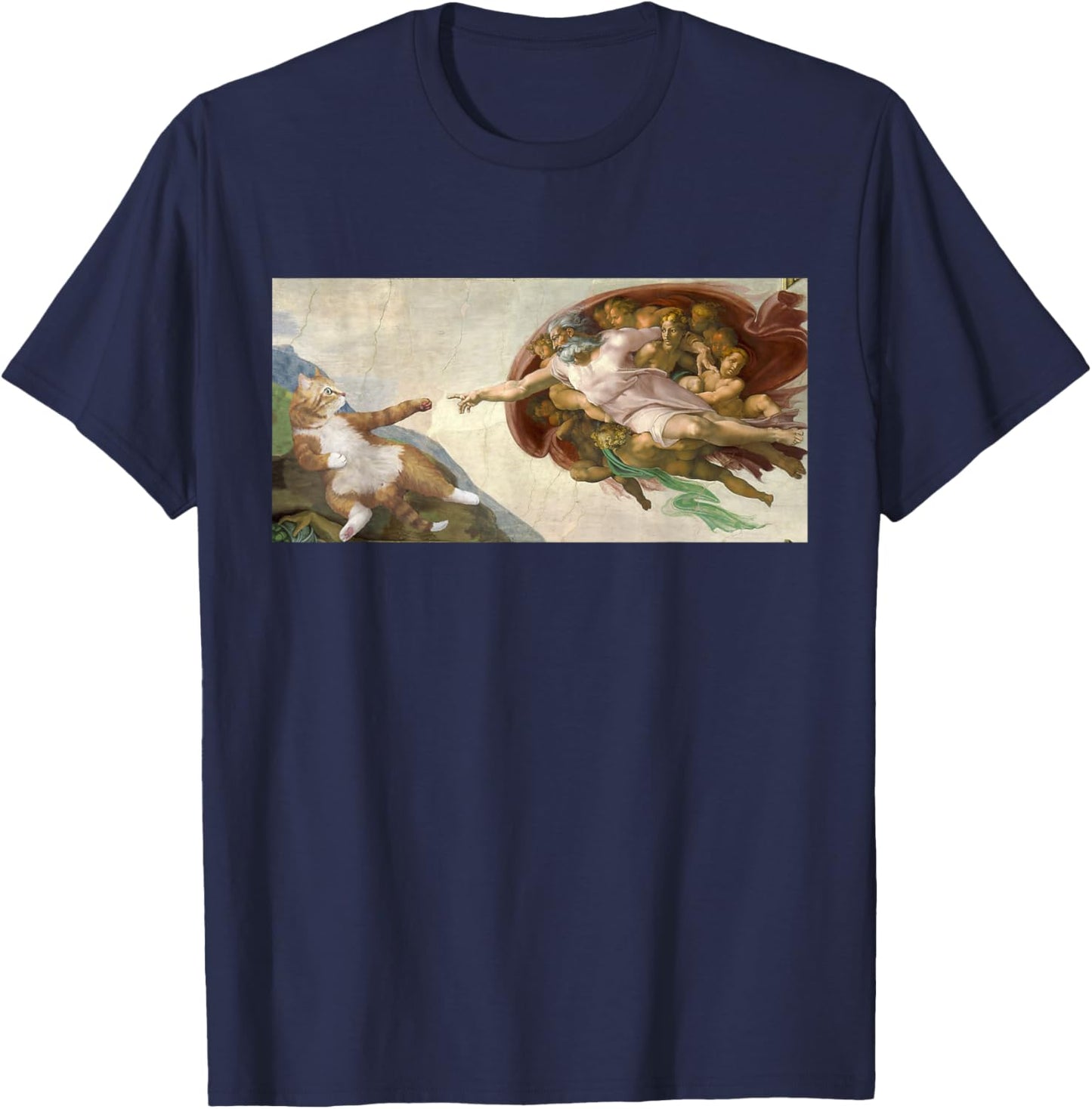 Funny Cat God Creation of Adam Art Michelangelo Jesus Art Women Kids T-Shirt - T-Shirt | Navy