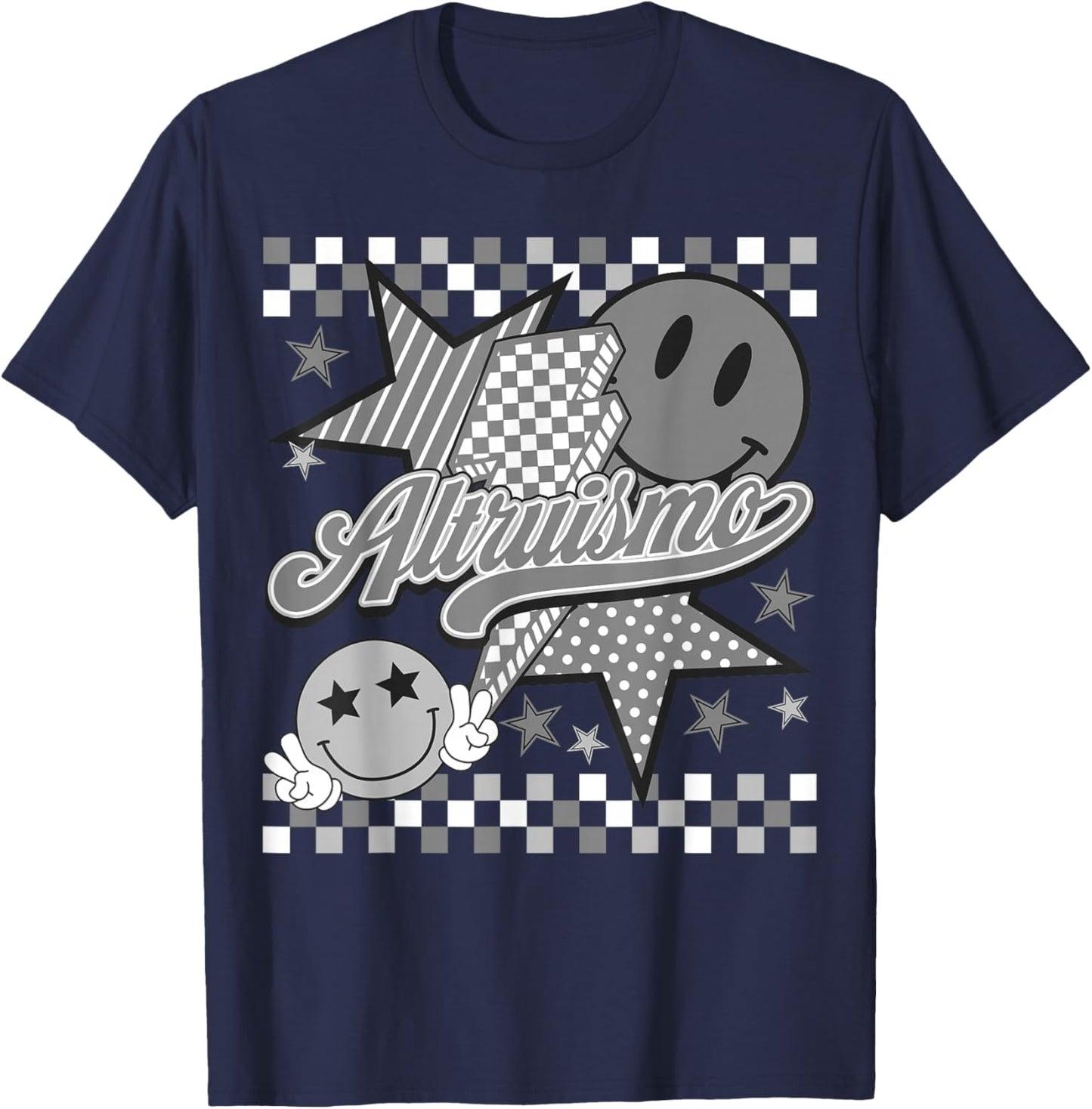 Team Altruismo Checkered Retro School Spirit House Day T-Shirt - T-Shirt | Navy