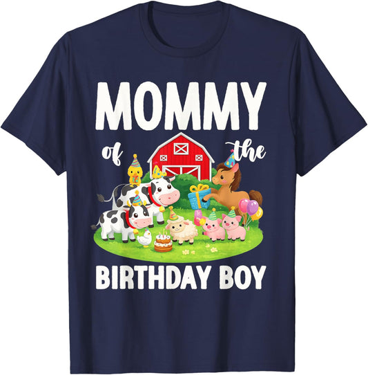 Mommy of The Birthday Boy Farm Animal Bday Party T-Shirt - T-Shirt | Navy