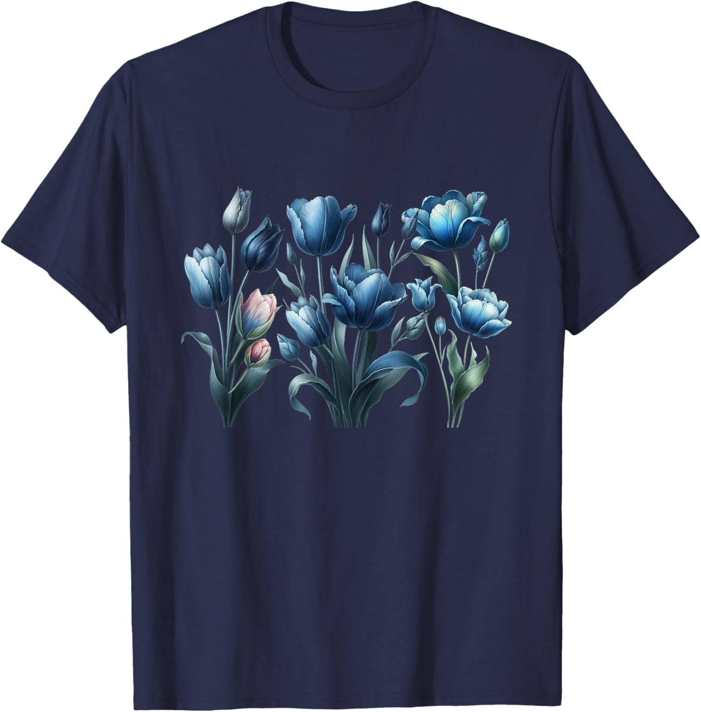 Vintage Blue Tulips Flower Blossoms Delight Florist Gardener T-Shirt - T-Shirt | Navy
