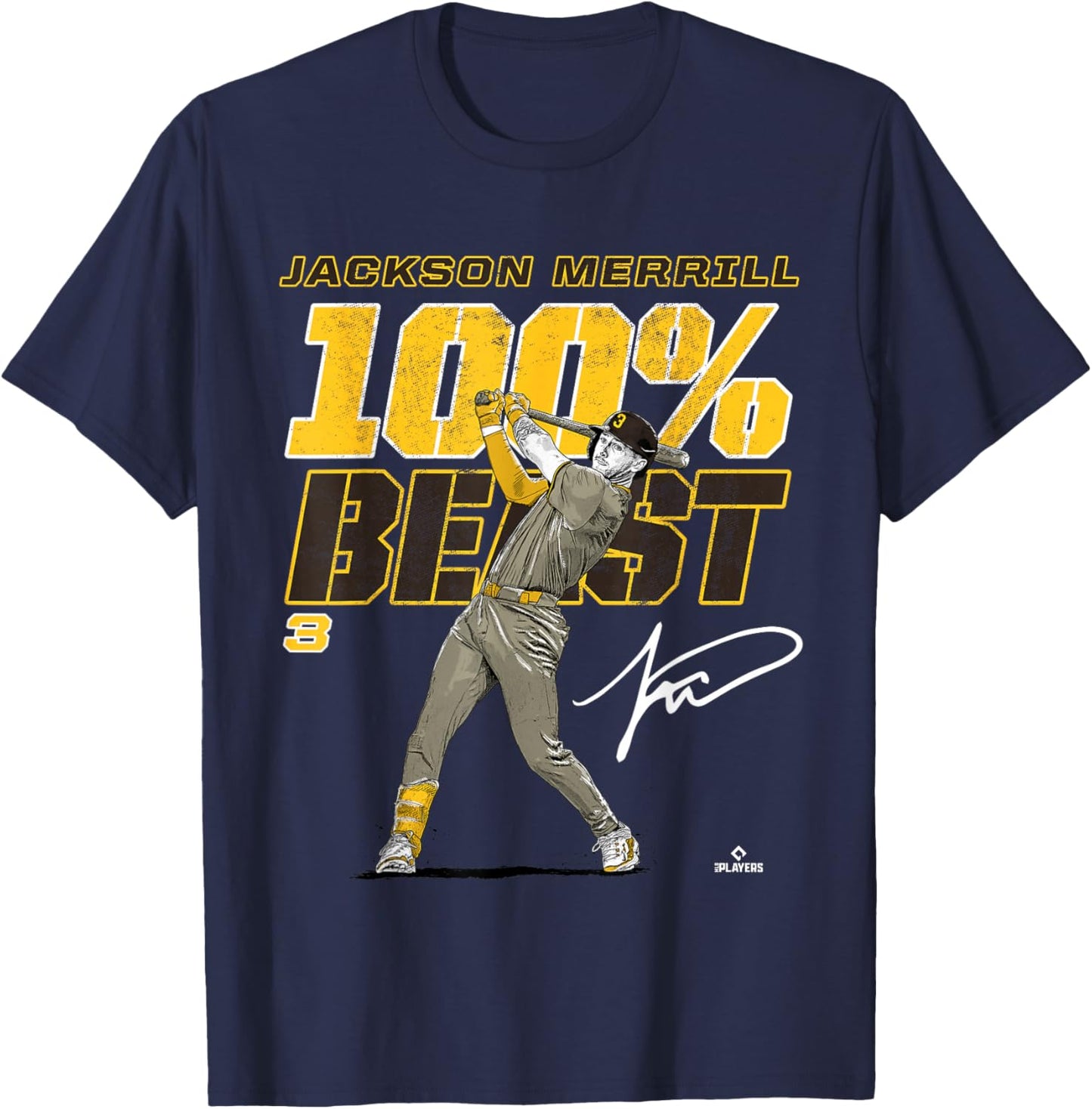 100% Beast Jackson Merrill San Diego Baseball MLBPA T-Shirt - T-Shirt | Navy