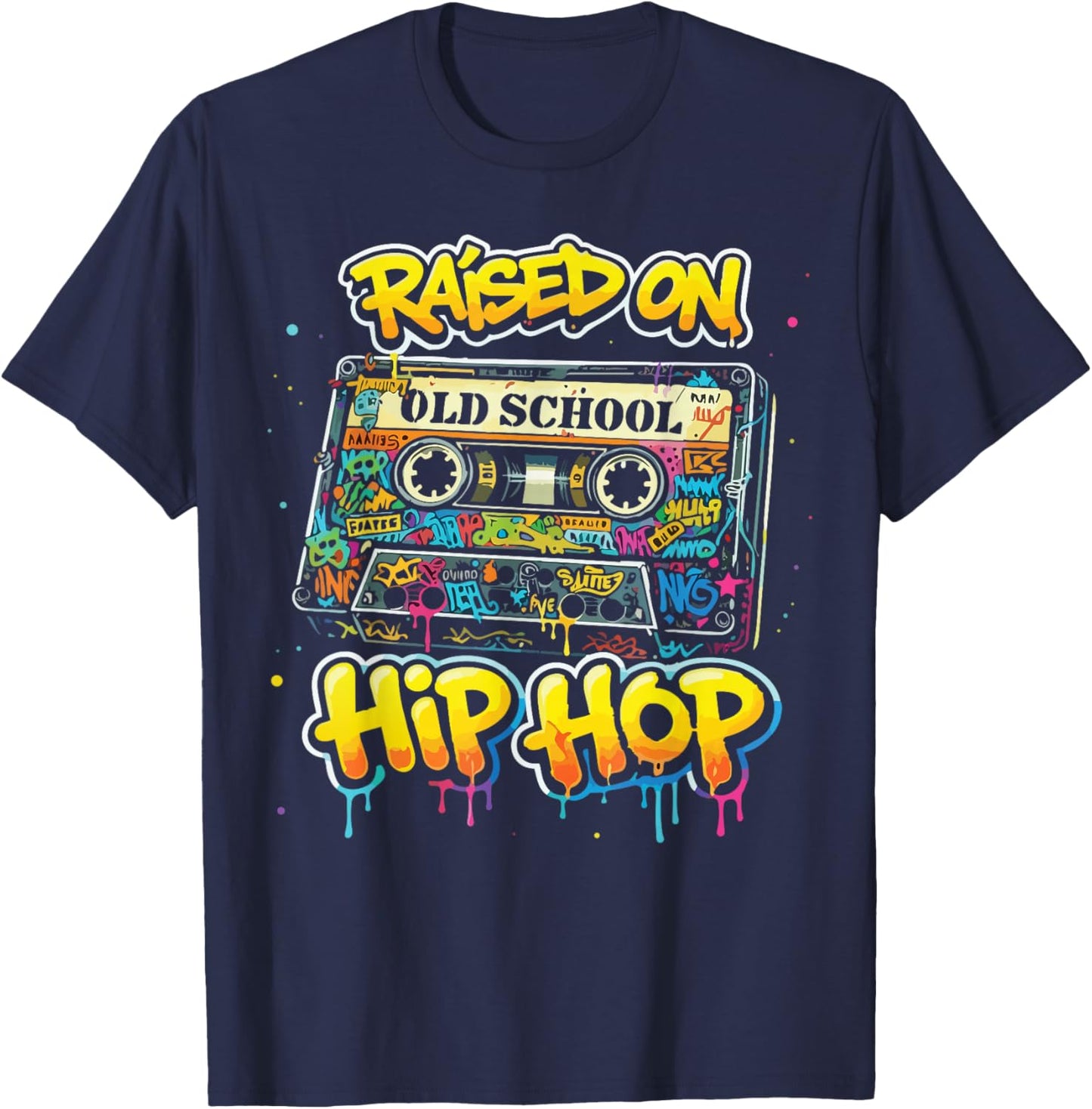 Raised on Old School Hip Hop Kassette Retro Rap Motiv T-Shirt - T-Shirt | Navy