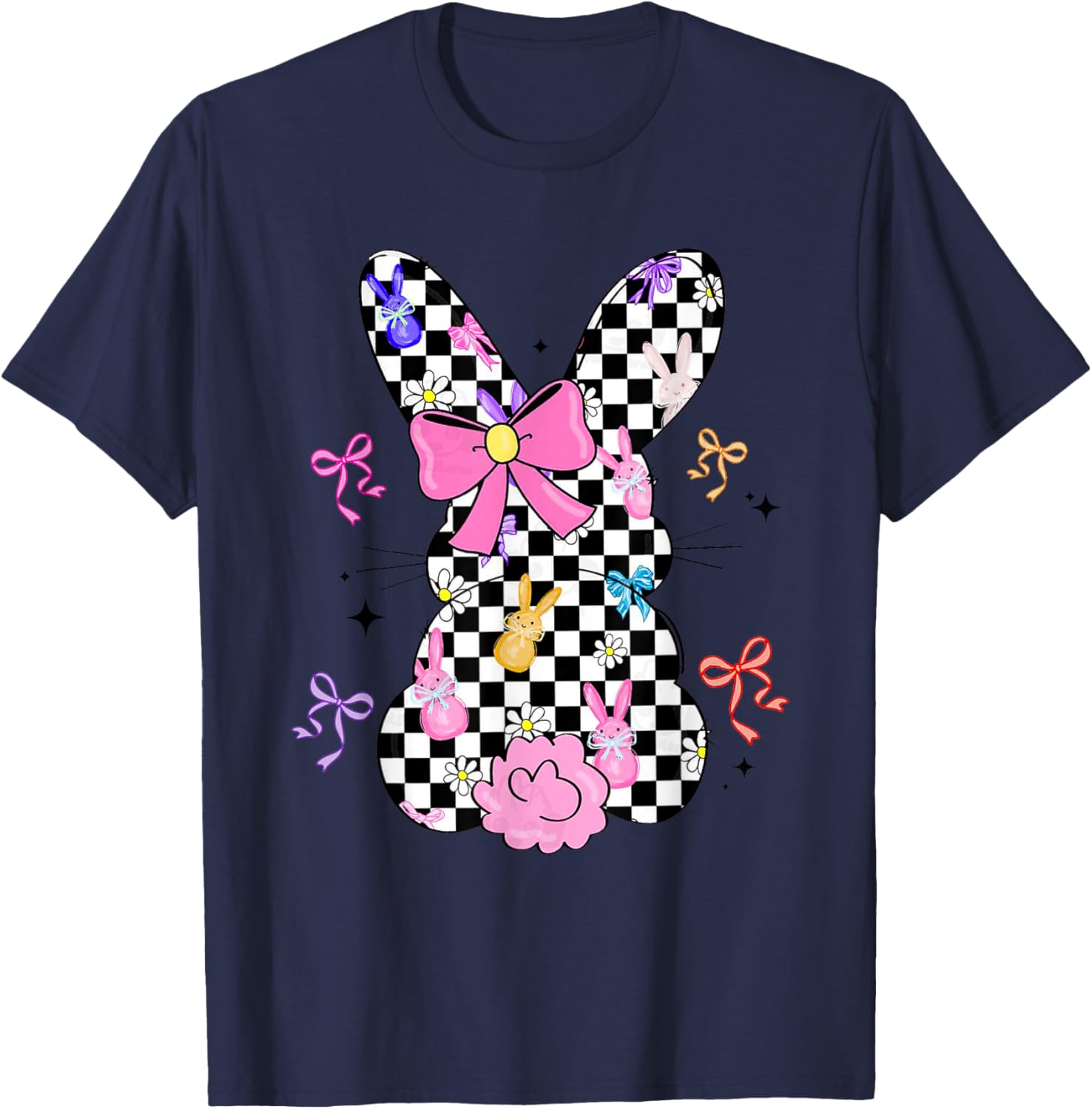 Checkerboard Easter Bunny Tween Boys Girls Teens T-Shirt - T-Shirt | Navy