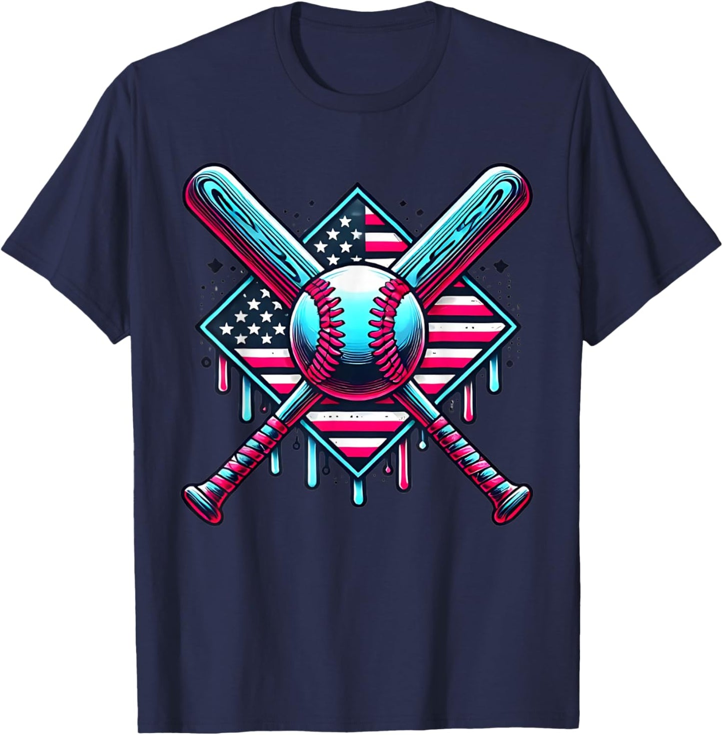 Baseball Drip For Boys American Flag USA Graphic Patriotic T-Shirt - T-Shirt | Navy