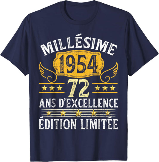 Vintage 1954 72 Years Birthday Man Woman Vintage 1954 T-Shirt - T-Shirt | Navy