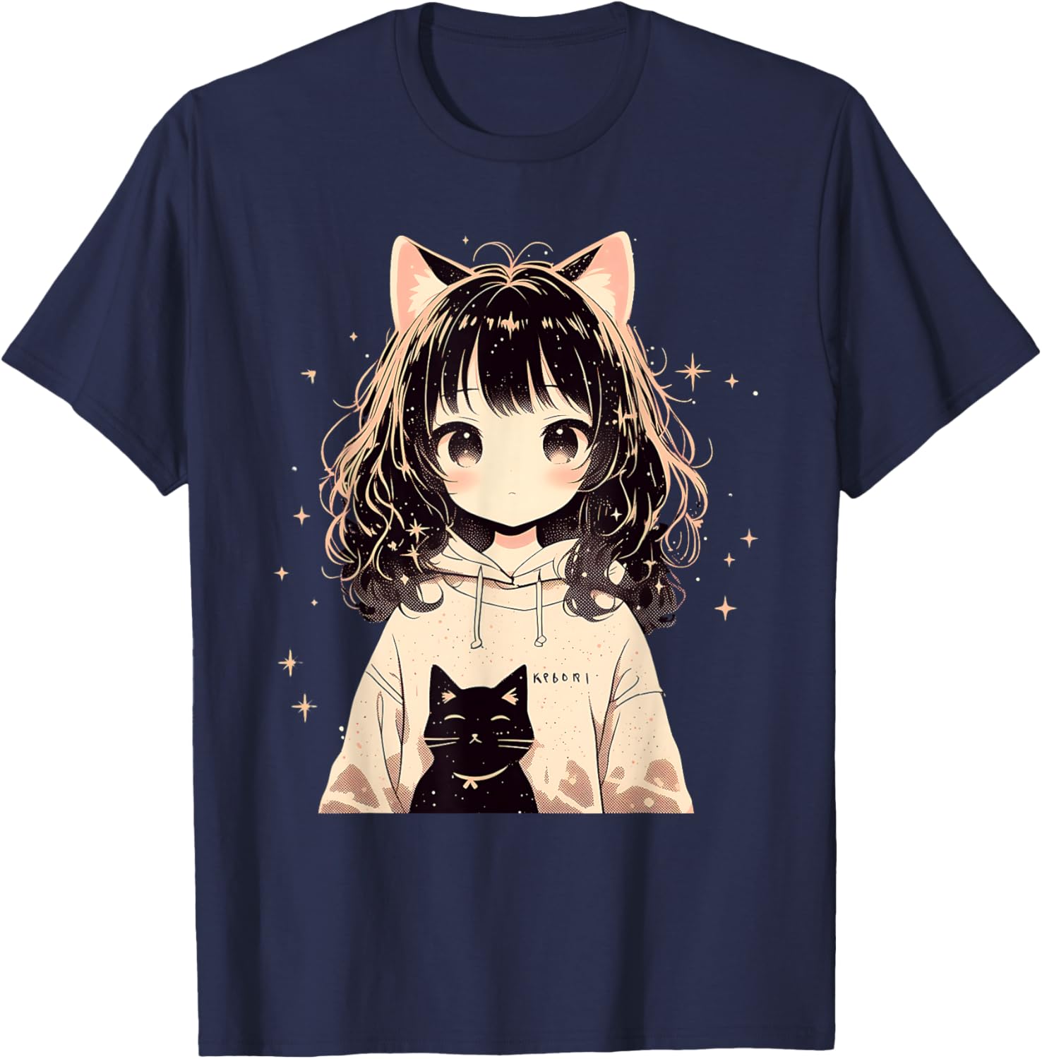 Anime Waifu Cute Anime manga Cat Girl Sweet Retro Japan T-Shirt - T-Shirt | Navy
