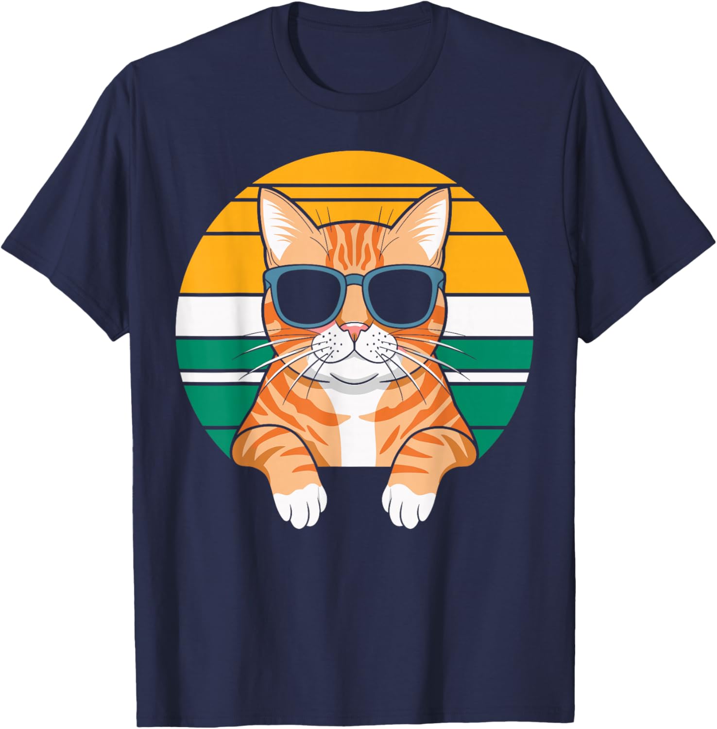 Orange Tabby Cat With Sunglasses Orange Cat T-Shirt - T-Shirt | Navy