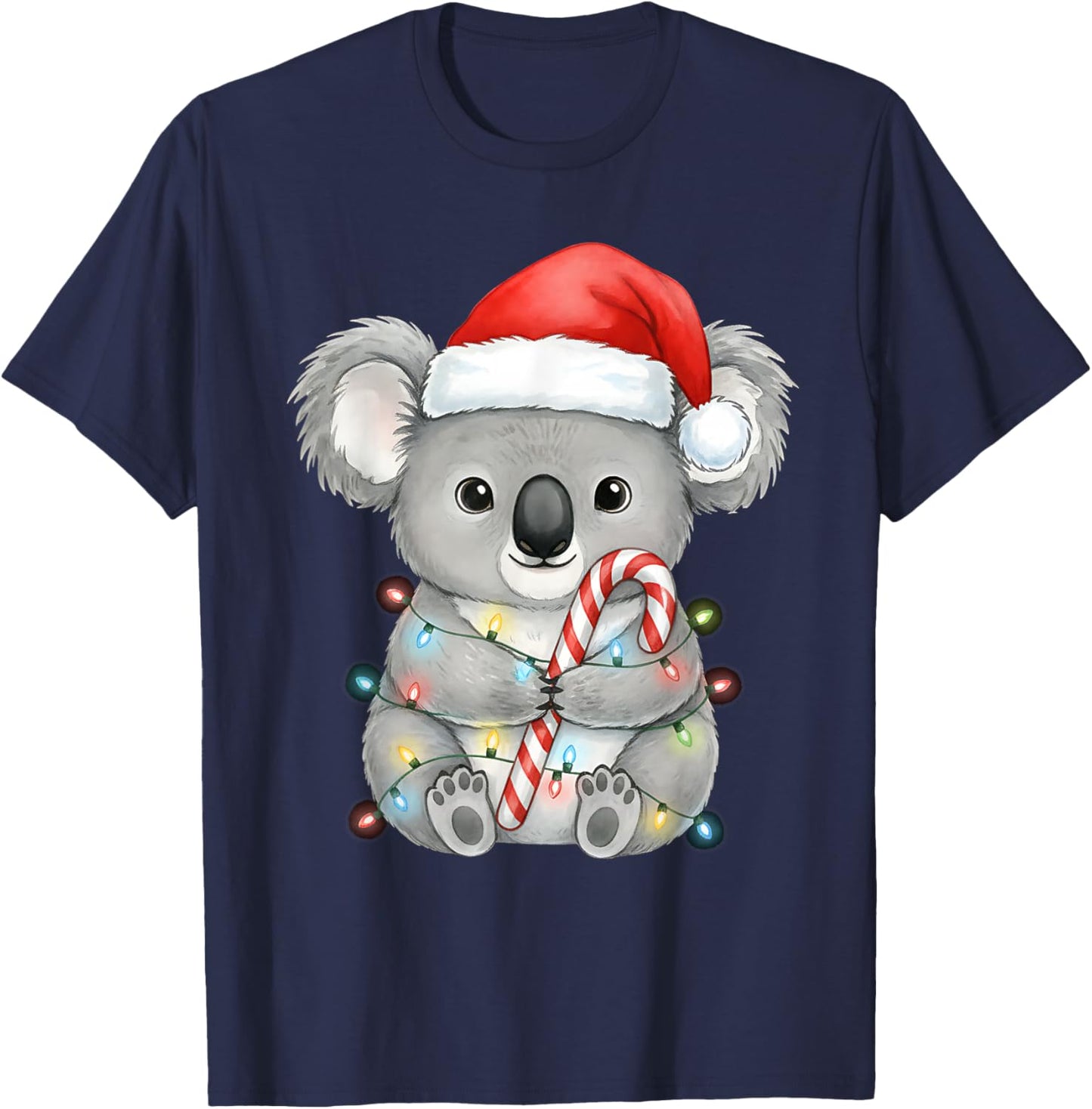 Koala Christmas Lights Santa Hat Snow Holiday Animal Love T-Shirt - T-Shirt | Navy