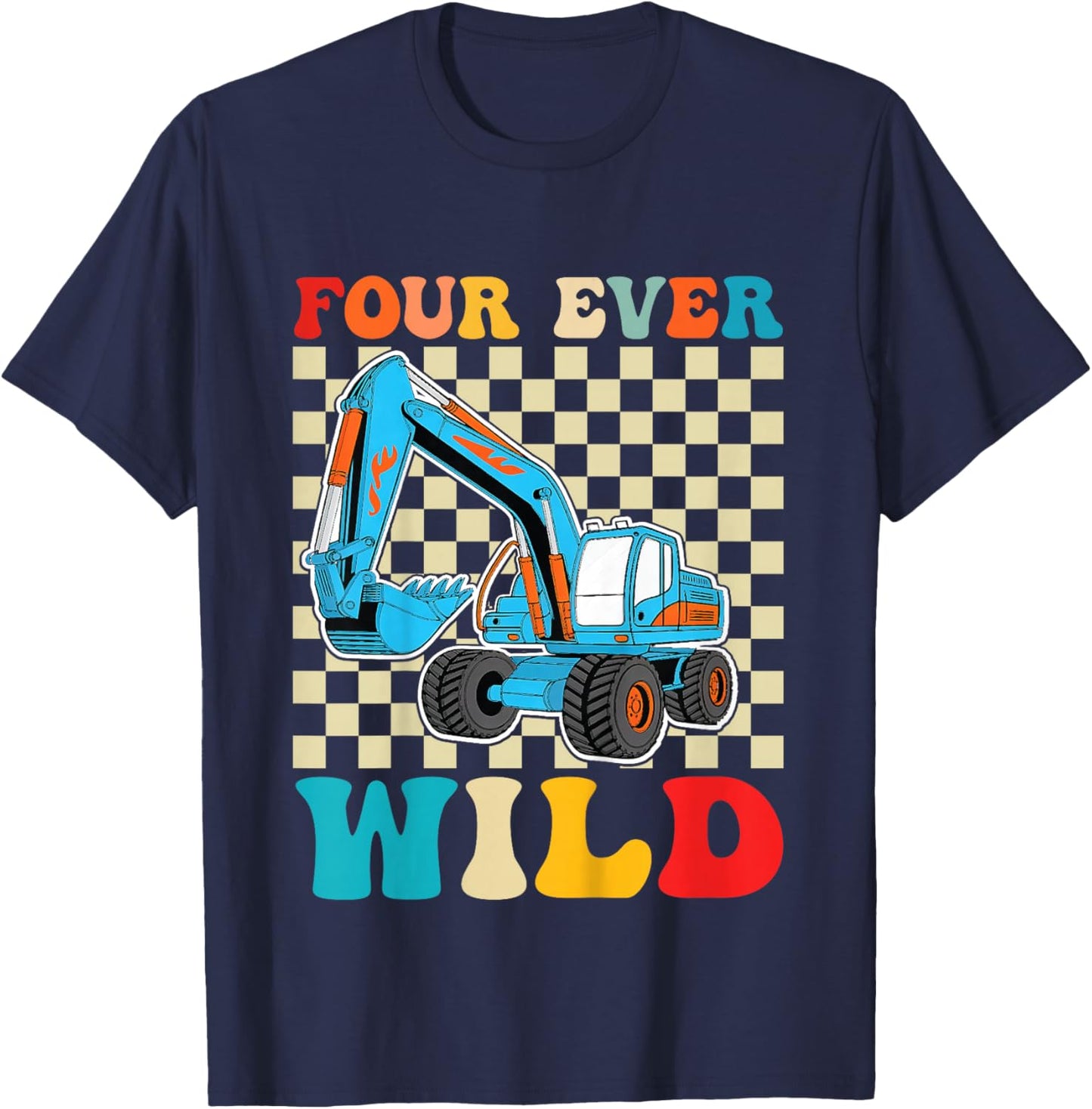 Four 4yr 4th Birthday Construction Boy 4 Years Old Boys T-Shirt - T-Shirt | Navy