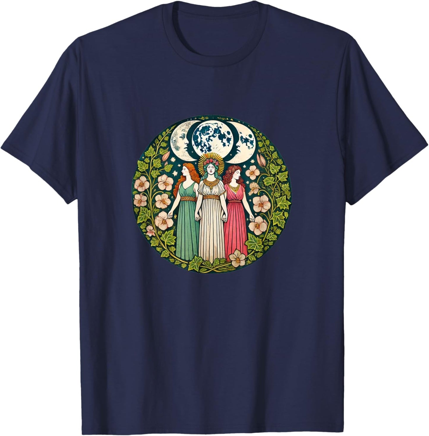 Triple Moon Goddesses Illustration Maiden Mother Crone T-Shirt - T-Shirt | Navy