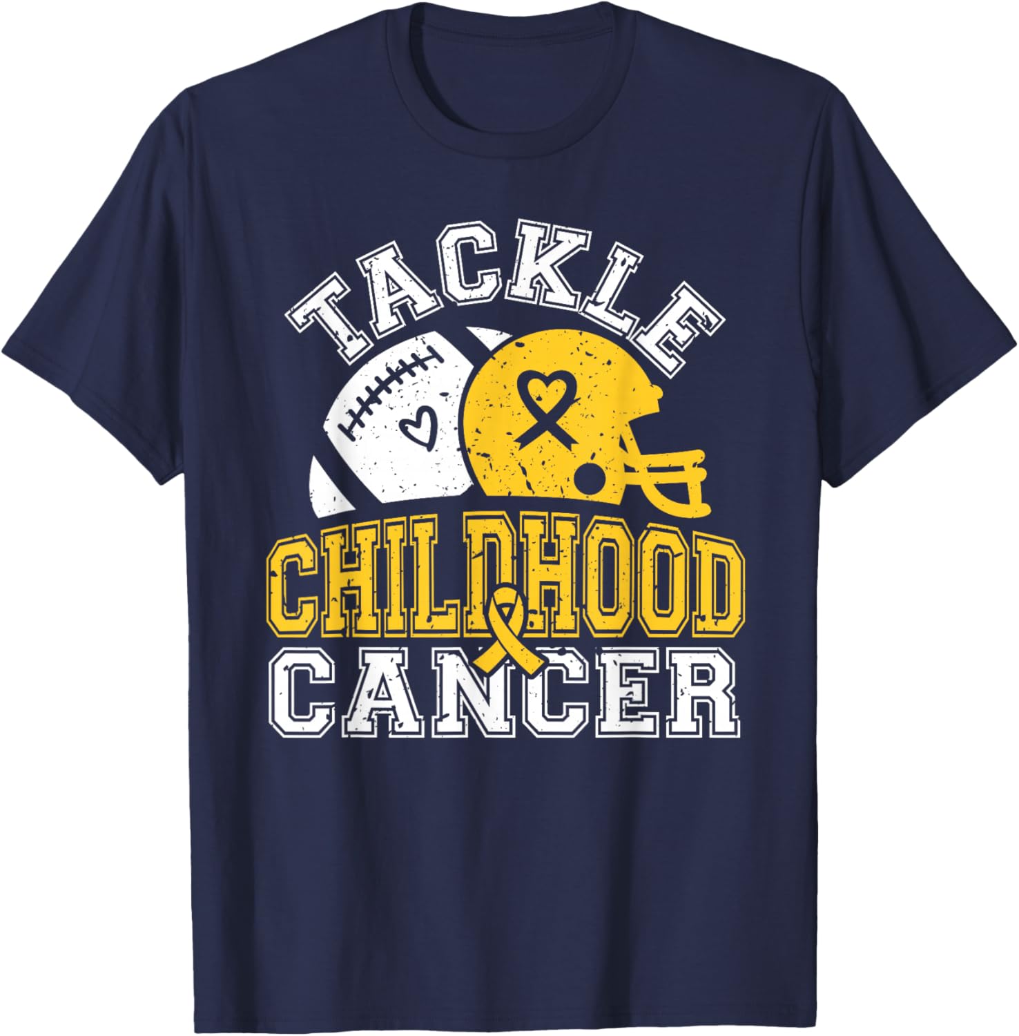 Tackle Childhood Cancer Football Childhood Cancer Awareness T-Shirt - T-Shirt | Navy